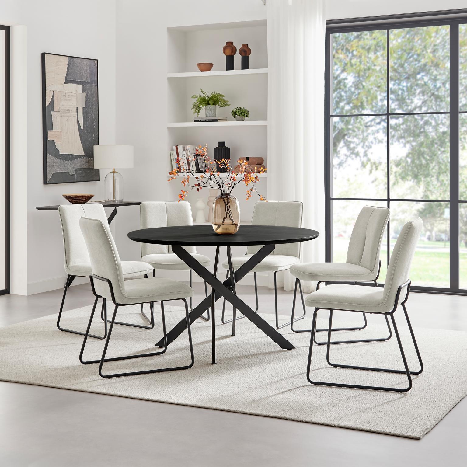 Novara 120cm Black Top Dining Table & 6 Halle Fabric Chairs - Picture 3 of 26