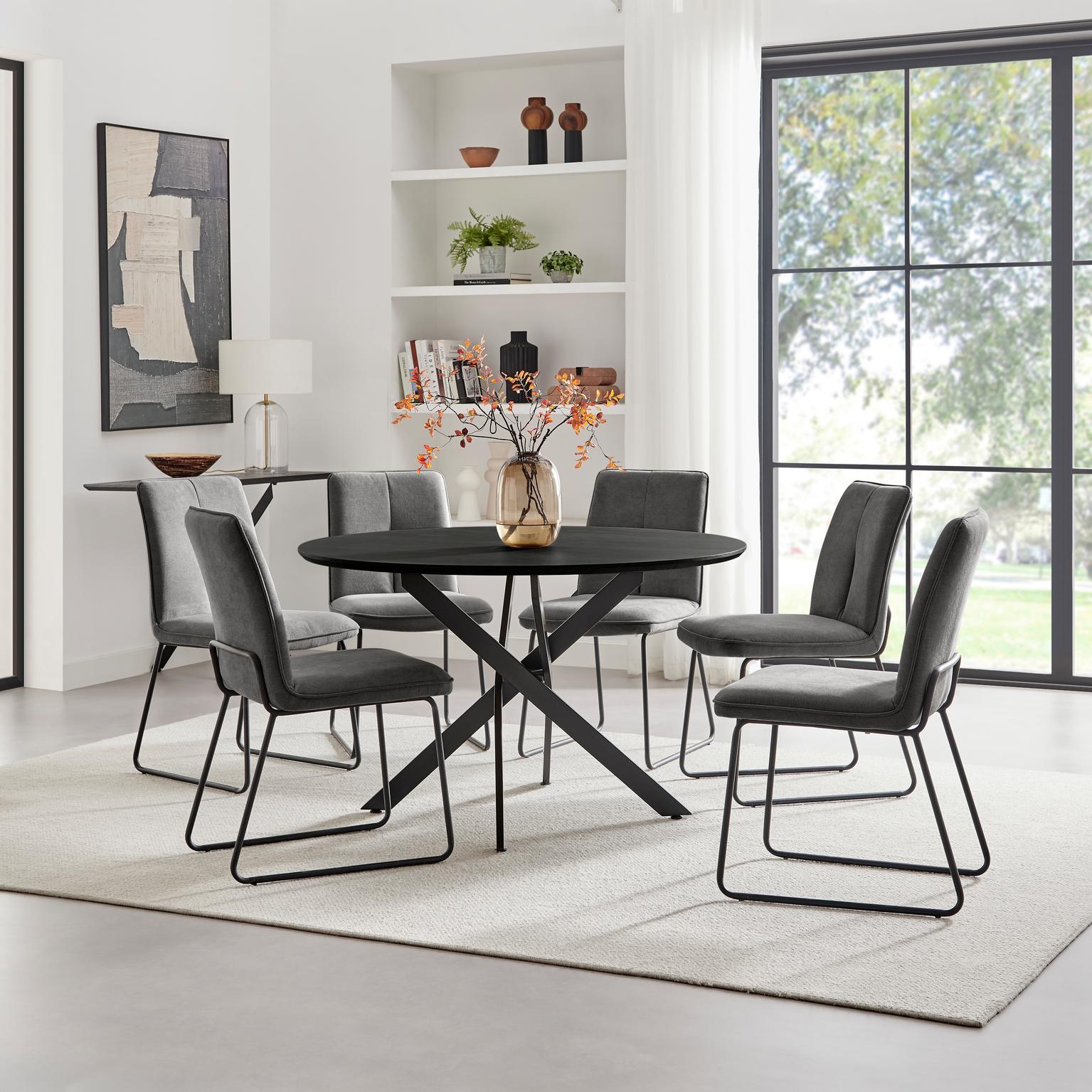 Novara 120cm Black Top Dining Table & 6 Halle Fabric Chairs - Picture 15 of 26