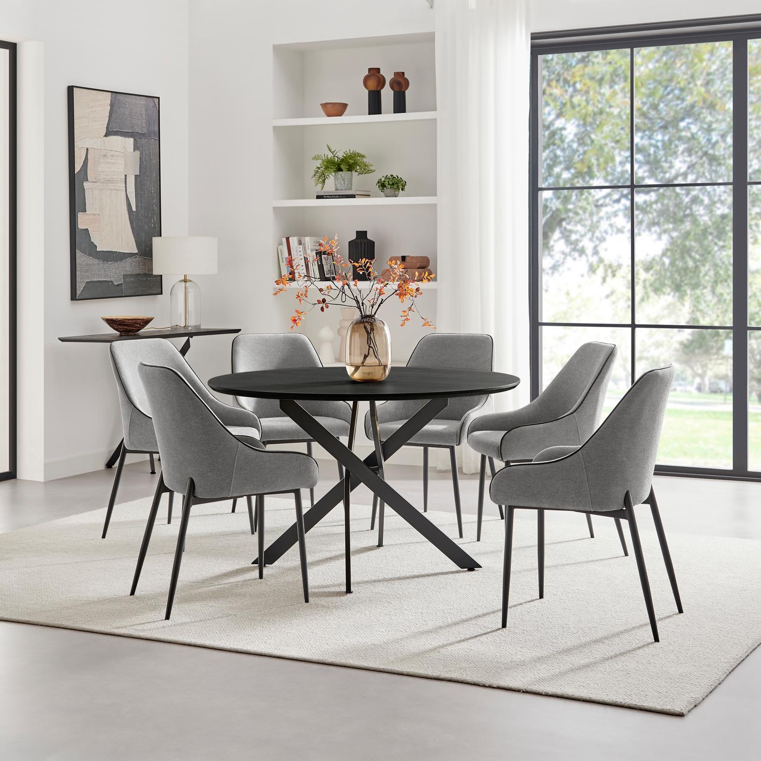 Novara Black Top Dining Table & 6 Beaumont Fabric Chairs - Picture 3 of 26