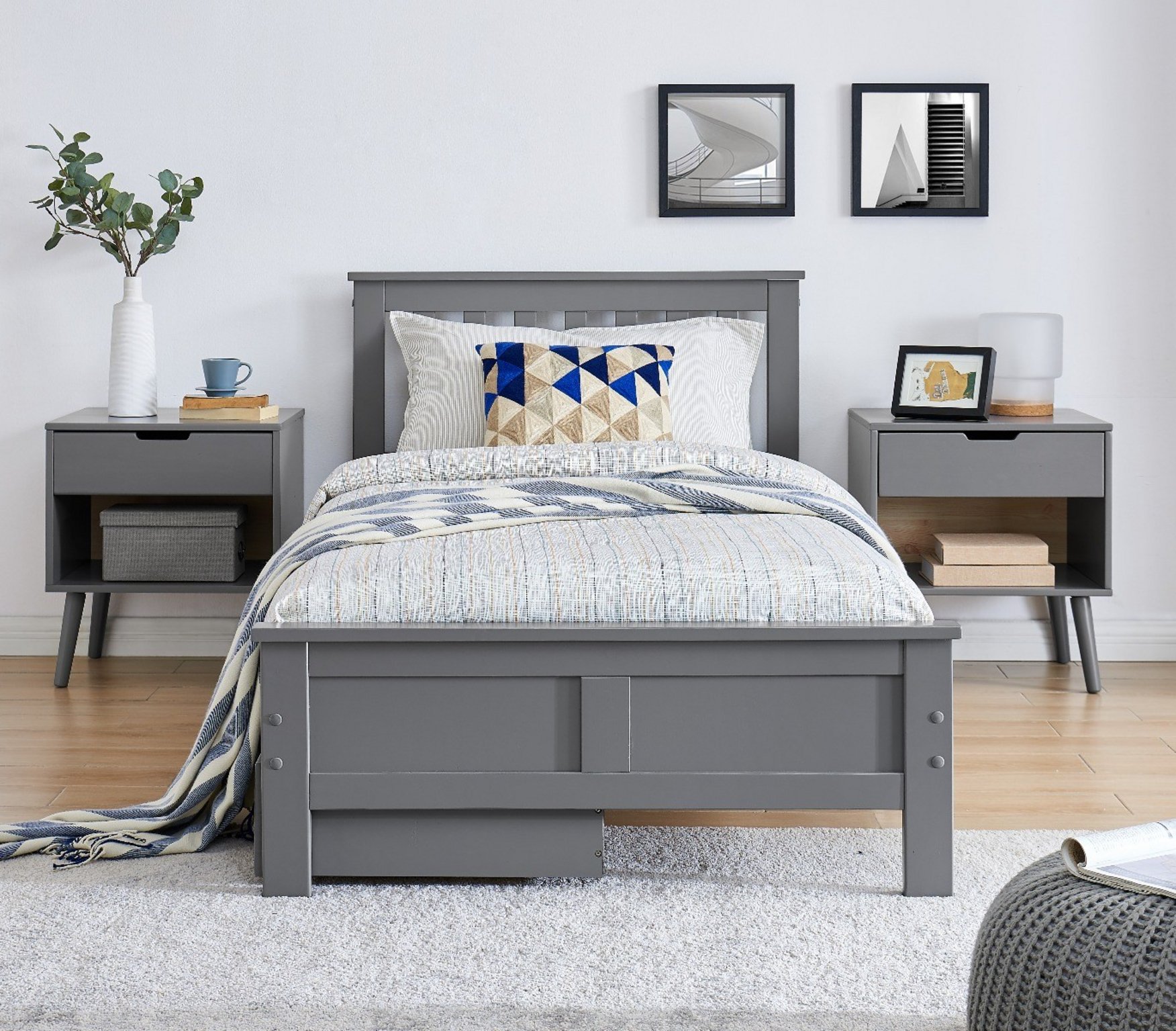 AZURE White Grey Wooden SINGLE/DOUBLE/KING Bed Frame Storage Drawers ...