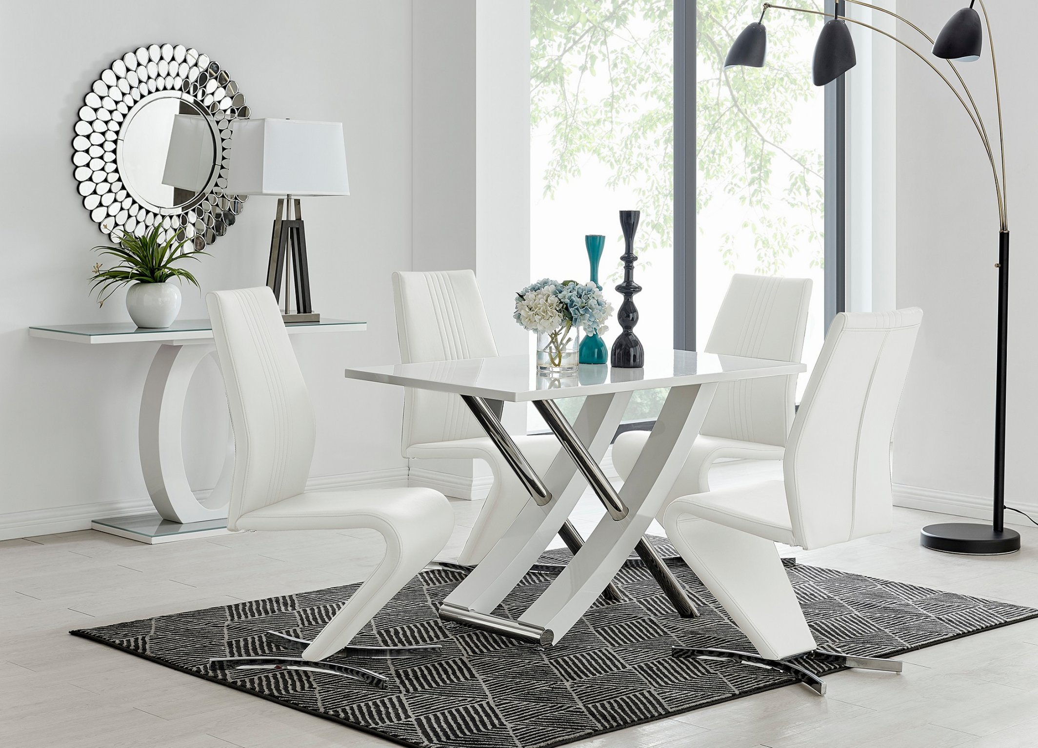 MAYFAIR White High Gloss Chrome Dining Table & 4 Faux Leather Dining Chairs - Picture 274 of 285
