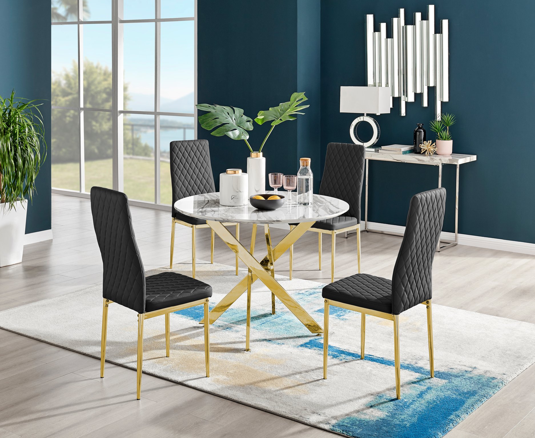 Dining table and chairs store gold legs