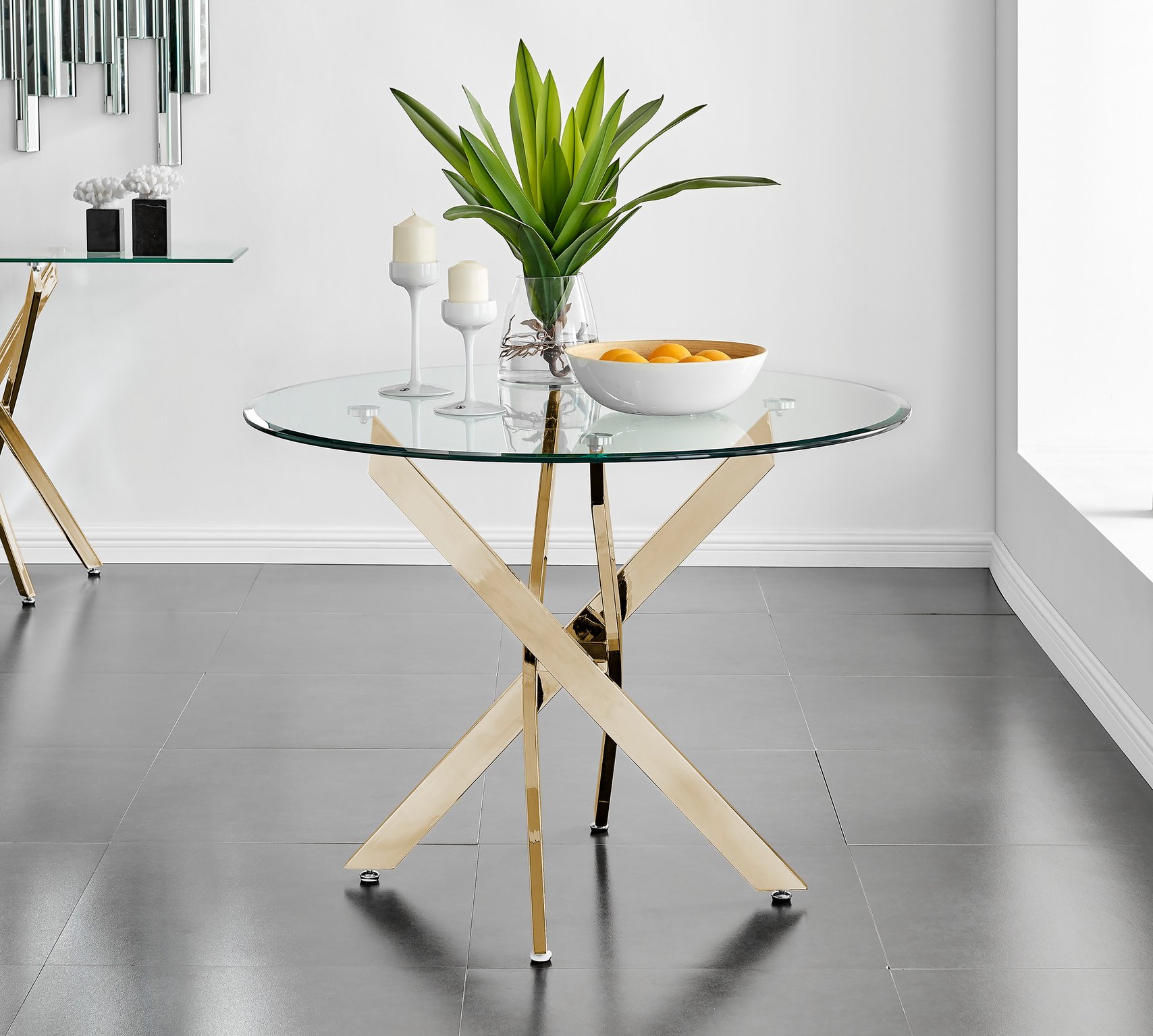 NOVARA Gold Round Tempered Glass Dining Table And 4 Faux Leather Dining Chairs - Picture 93 of 410