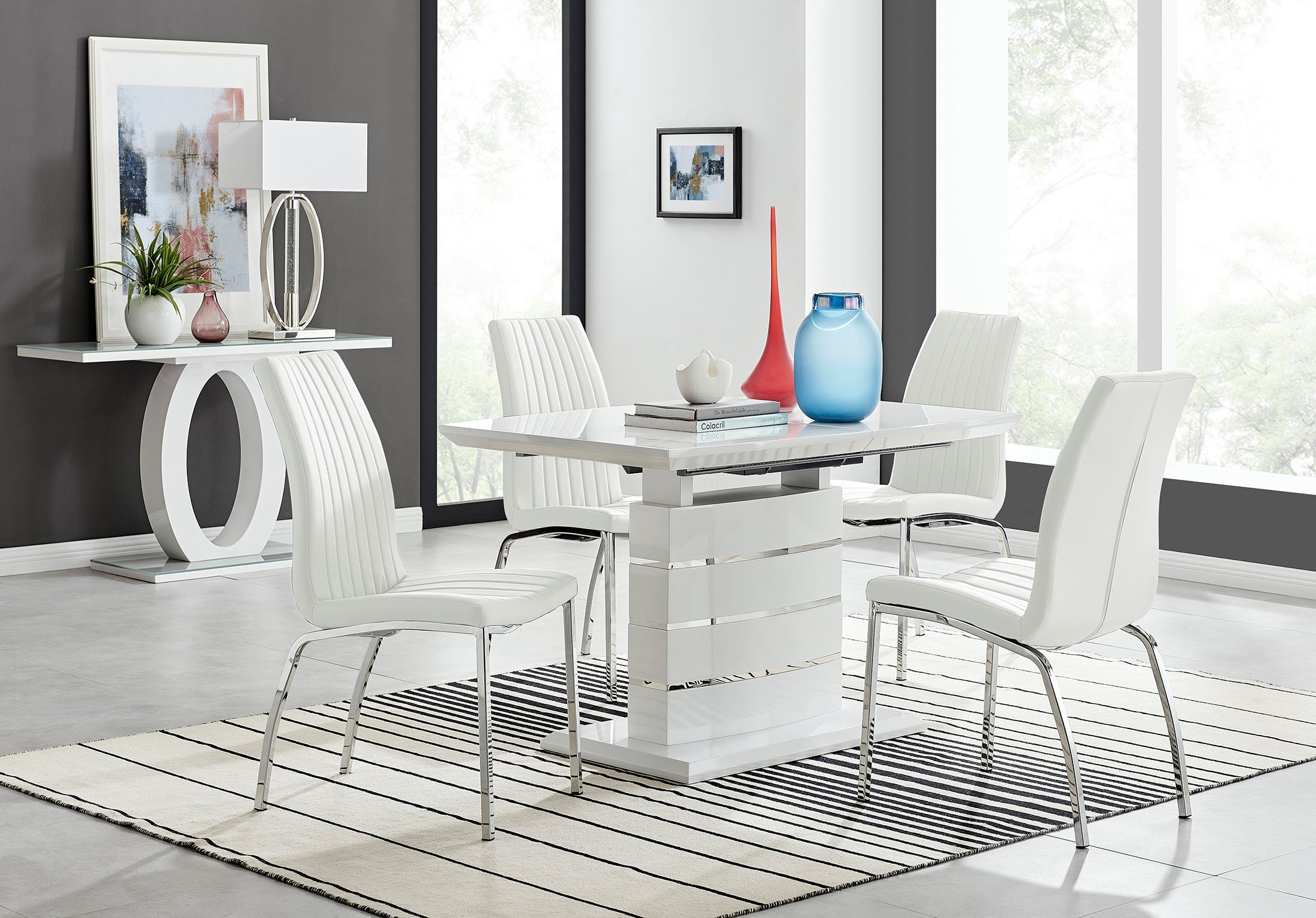 RENATO 120cm White Gloss Extending Dining Table and 4/6 Faux Leather Isco Chairs - Picture 86 of 97