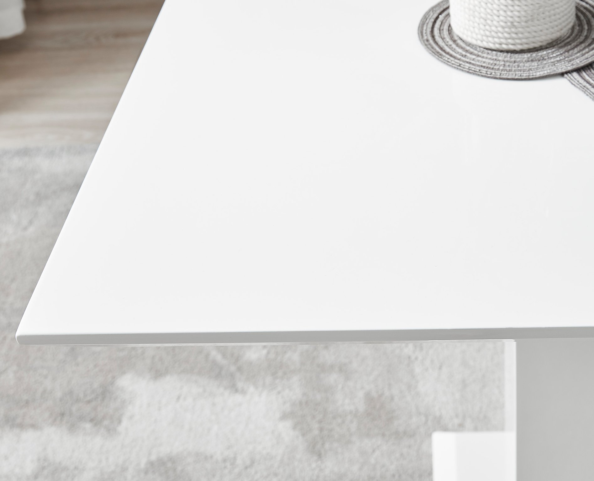 IMPERIA White High Gloss Pillar Dining Table and 4 Velvet Faux Leather Chairs - Picture 181 of 248