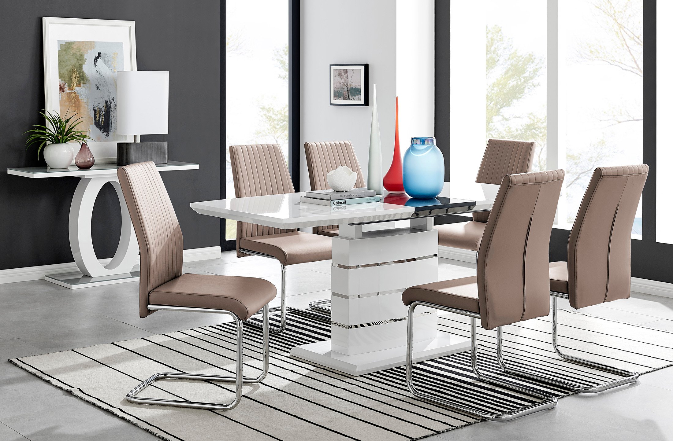 RENATO White Gloss Chrome Extending Dining Table &6/8 Faux Leather Dining Chairs - Picture 353 of 601
