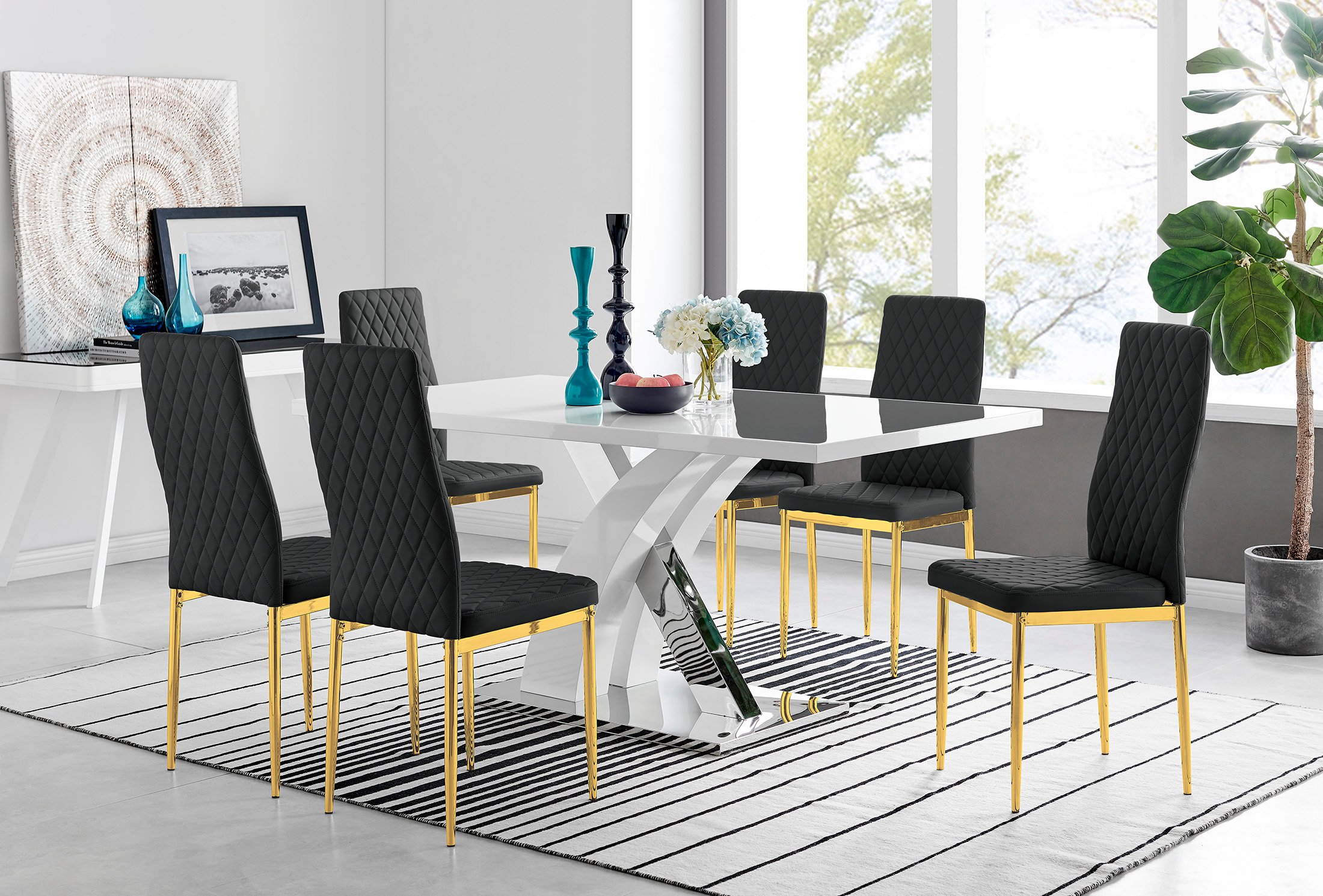 ATLANTA White High Gloss and Chrome Dining Table & 6 Faux Leather Milan Chairs - Picture 62 of 157