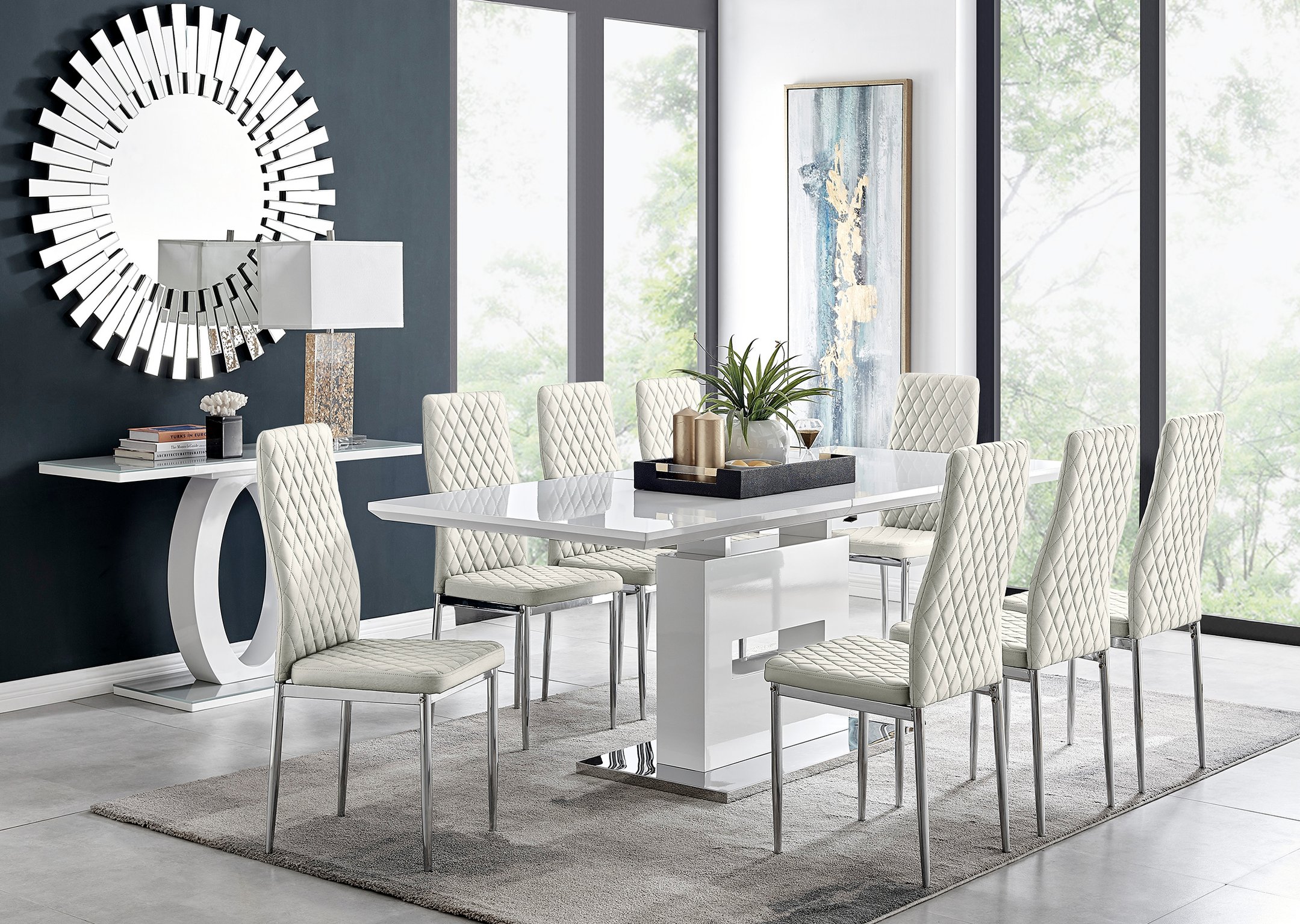 Arezzo Large Extending Dining Table and 8 Velvet Milan Chairs - Picture 10 of 37