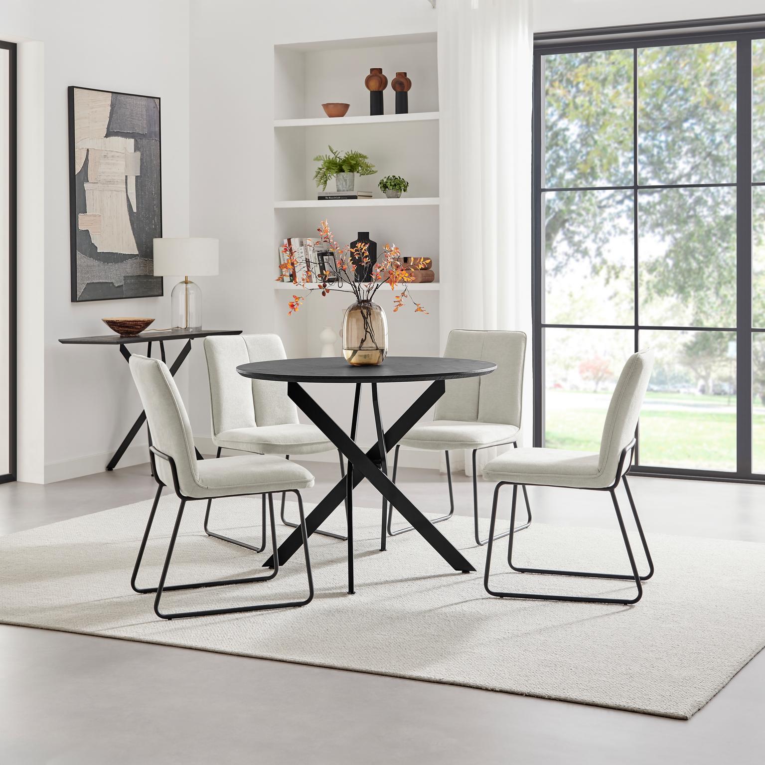 Novara 100cm Black Top Black Leg Round Dining Table & 4 Halle Chairs - Picture 3 of 26