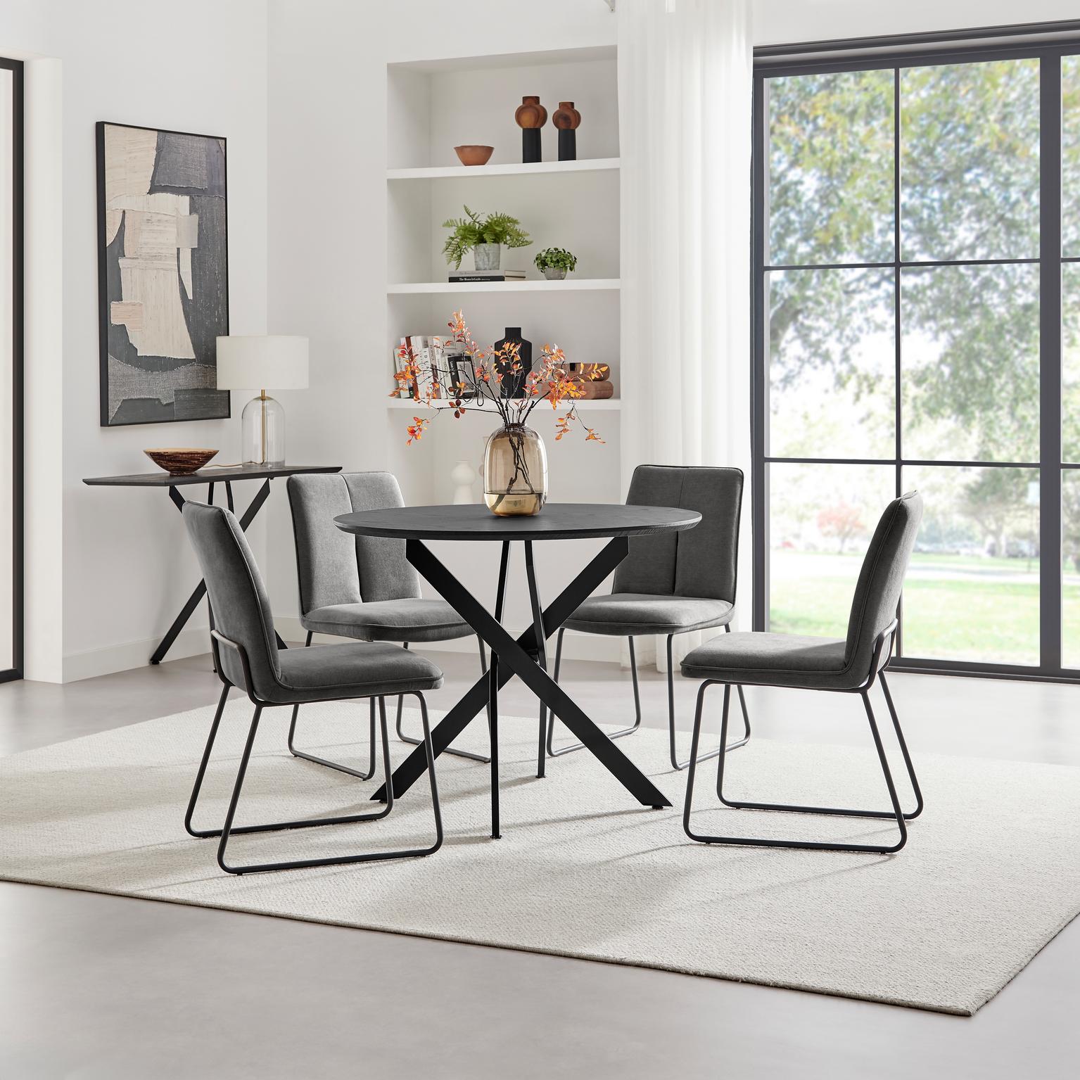 Novara 100cm Black Top Black Leg Round Dining Table & 4 Halle Chairs - Picture 15 of 26