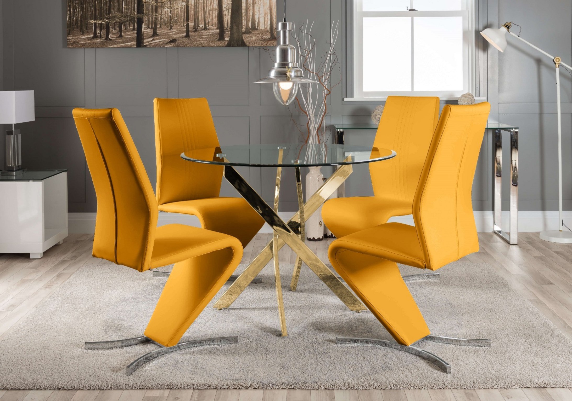 NOVARA Gold Round Tempered Glass Dining Table And 4 Faux Leather Dining Chairs - Picture 368 of 410