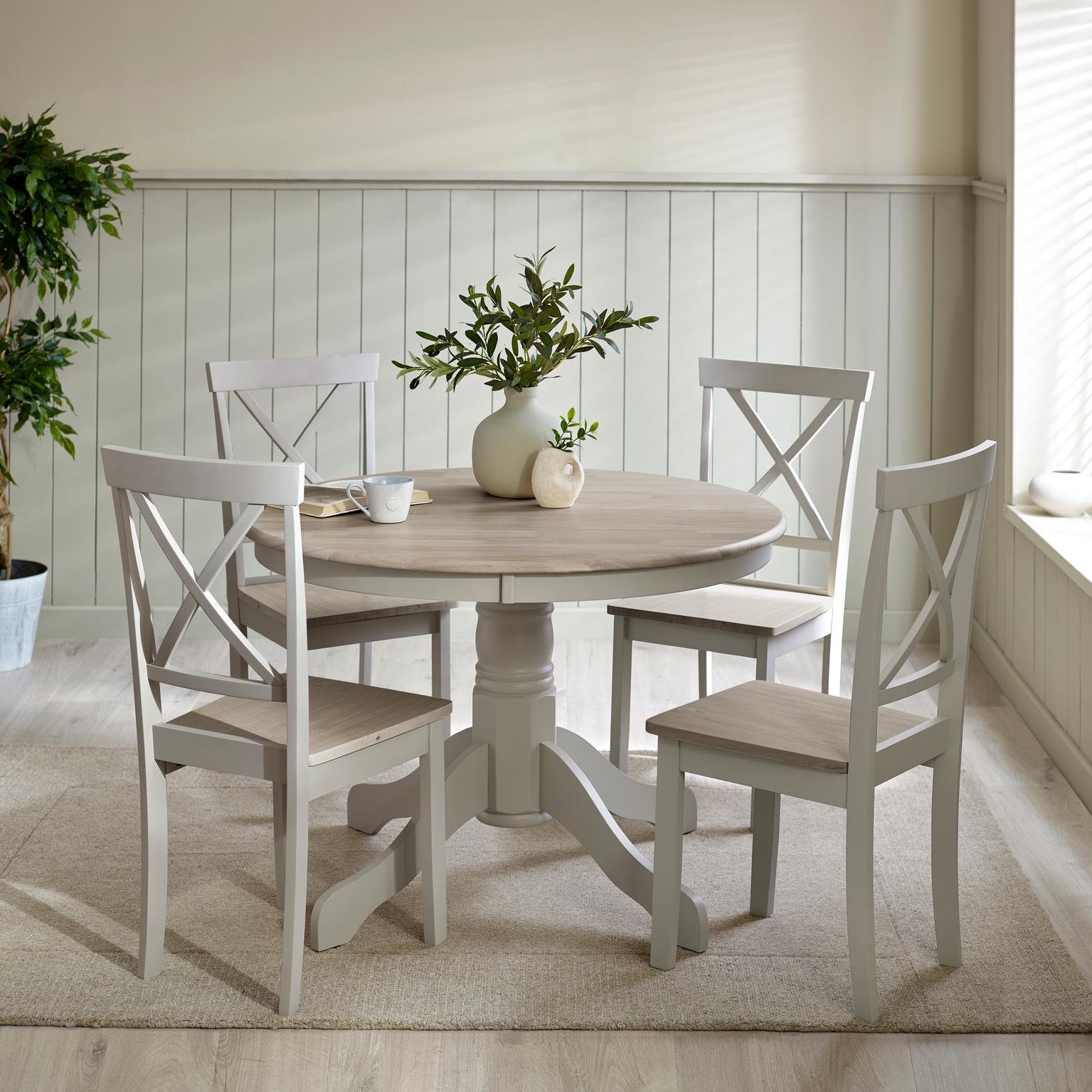 Bude 106cm Round Wooden Dining Table & 4 Millford Chairs Farmhouse - Picture 4 of 38