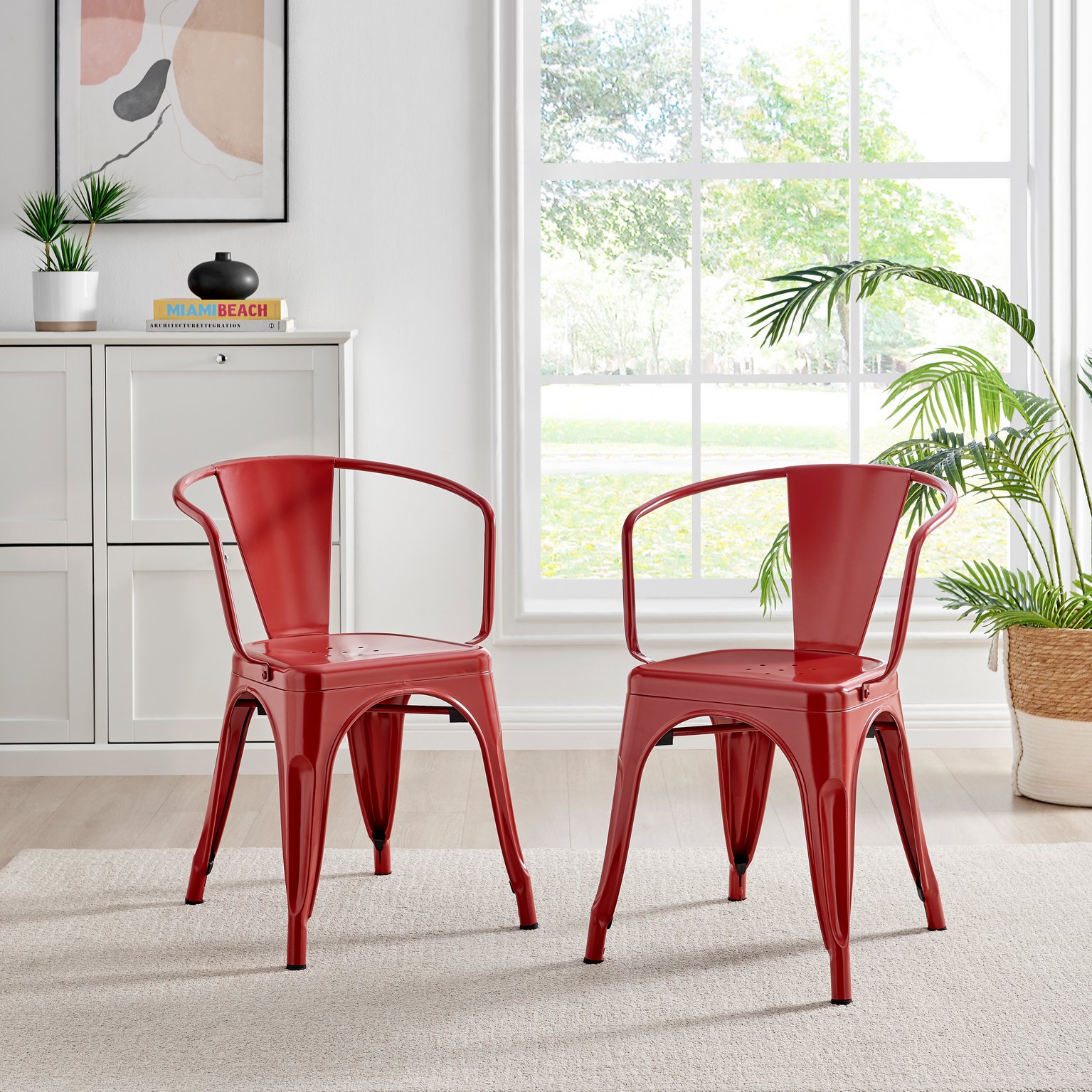 Colton Tolix Style Industrial Metal Dining Chair with Arms Set of 2