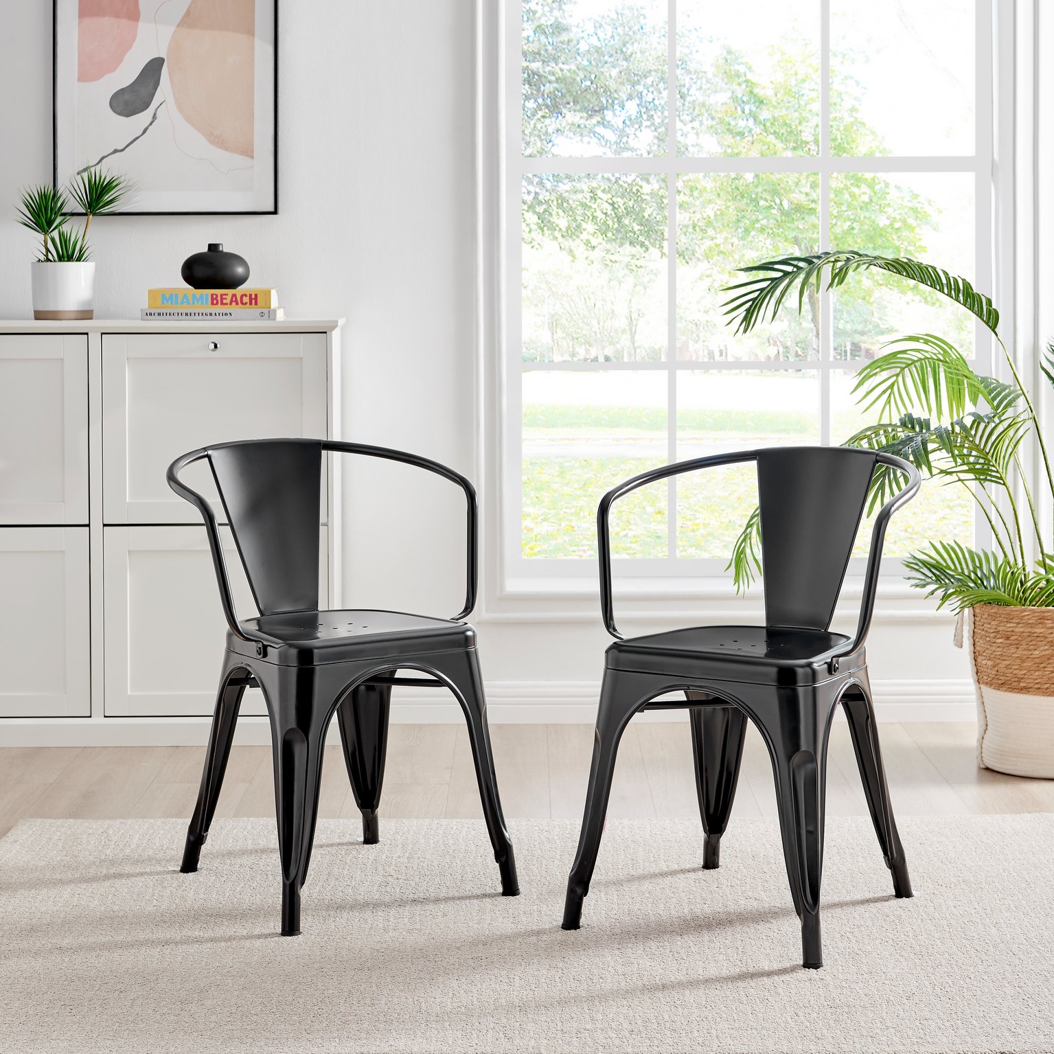Colton Tolix Style Industrial Metal Dining Chair with Arms Set of 2