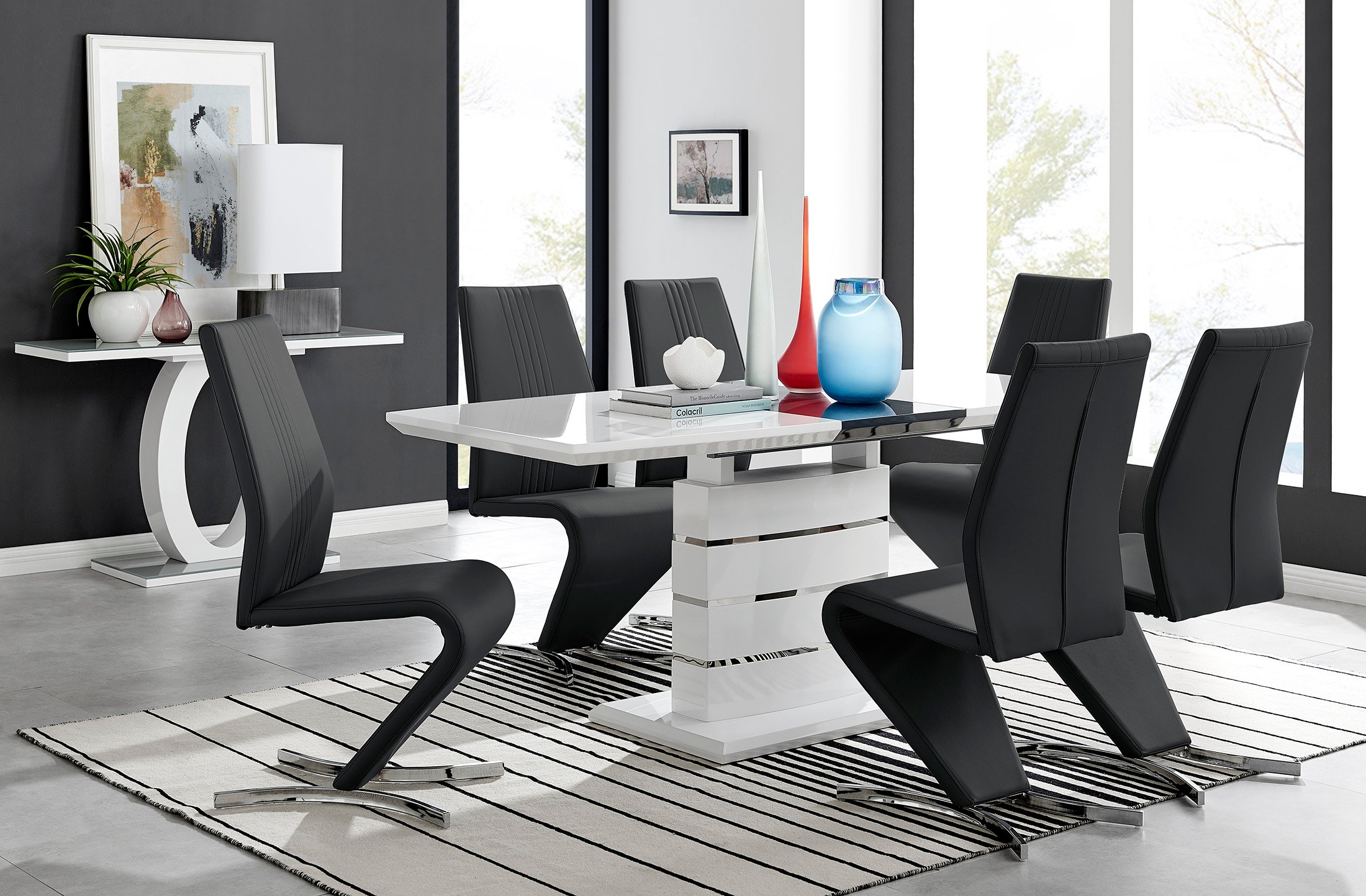 RENATO White Gloss Chrome Extending Dining Table &6/8 Faux Leather Dining Chairs - Picture 274 of 601