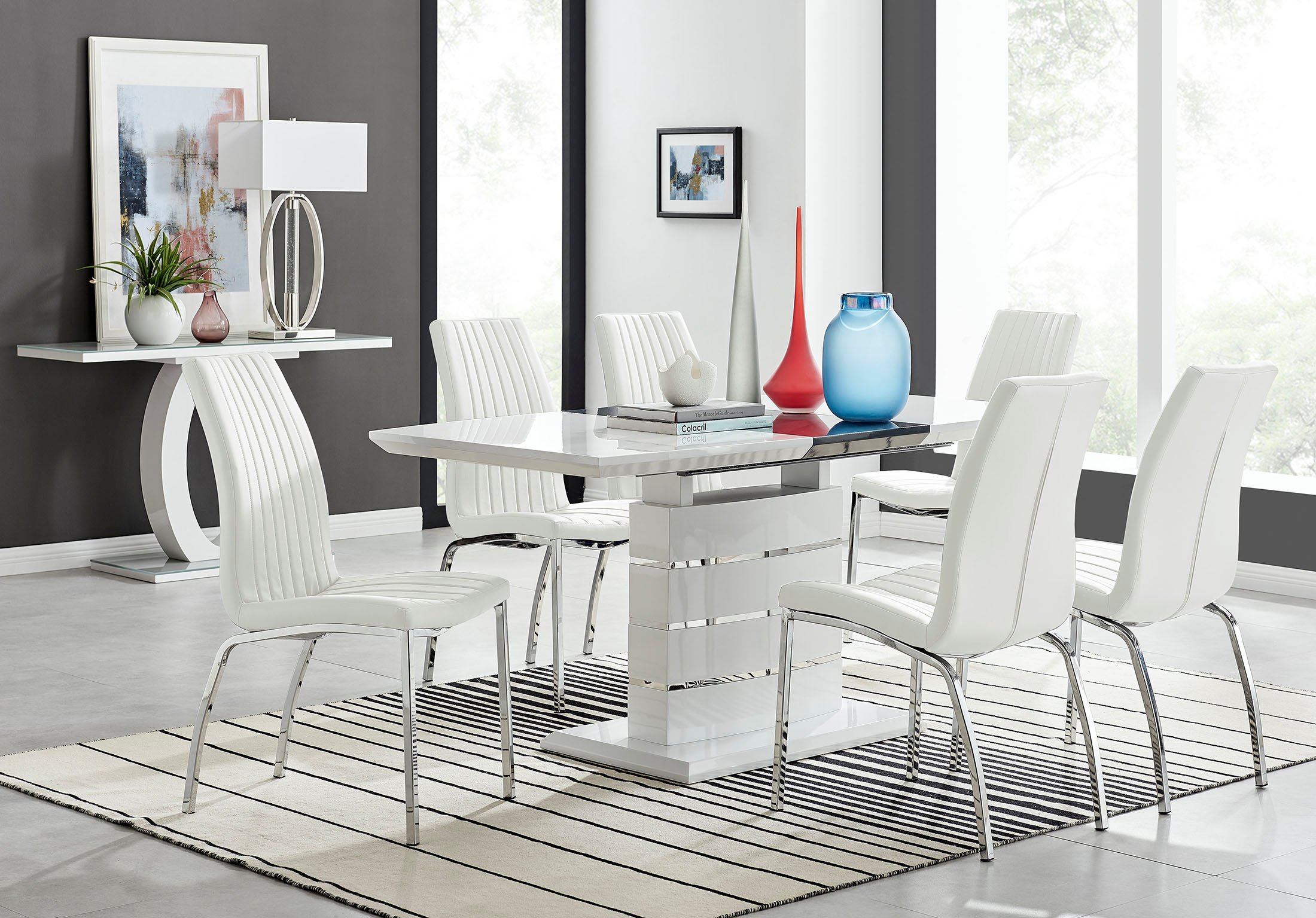 RENATO 120cm White Gloss Extending Dining Table and 4/6 Faux Leather Isco Chairs - Picture 38 of 97