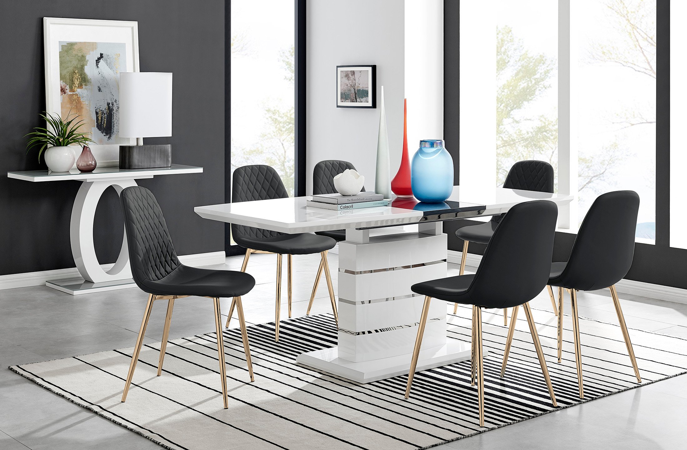 RENATO White Gloss Chrome Extending Dining Table &6/8 Faux Leather Dining Chairs - Picture 87 of 601