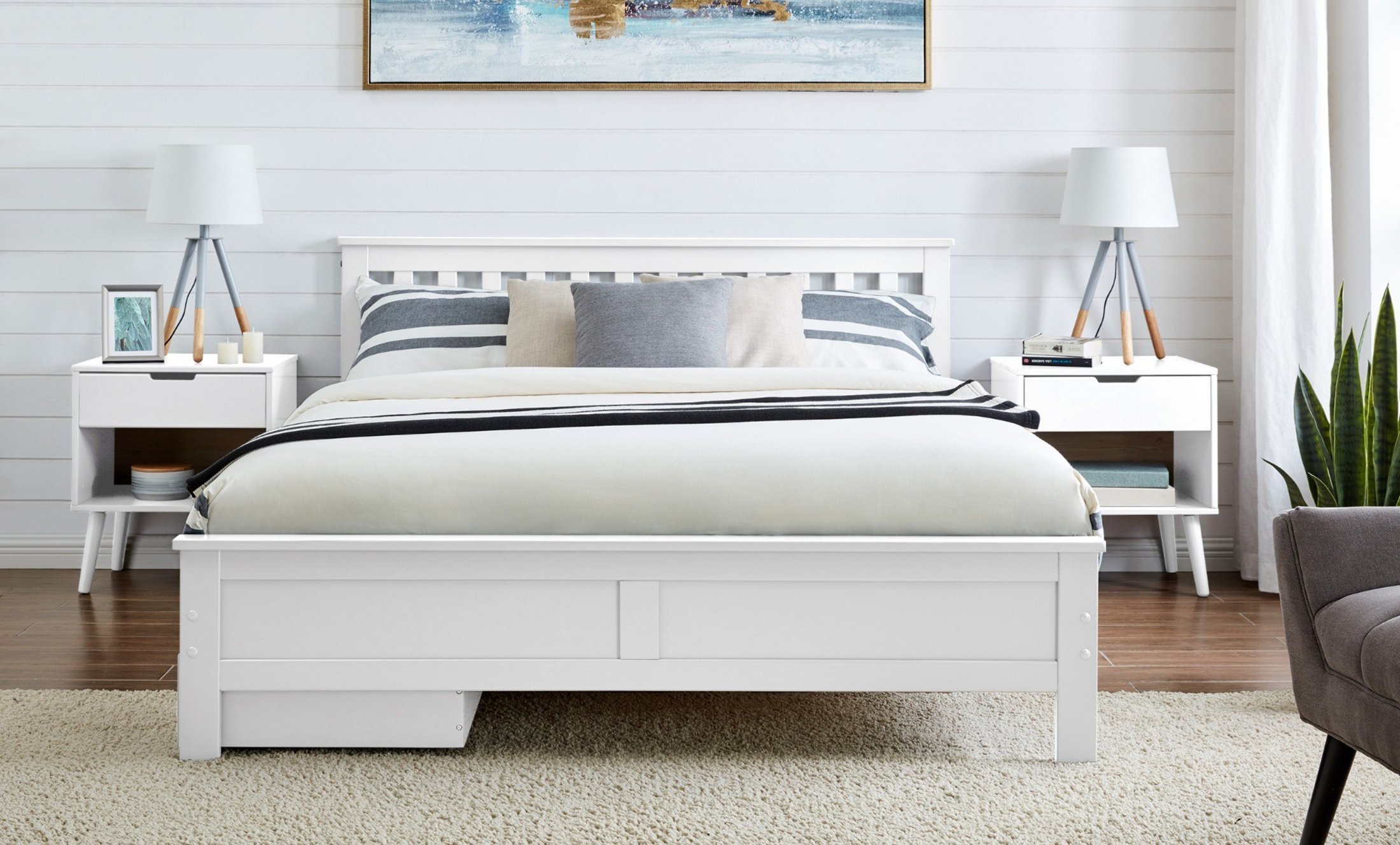 AZURE White Grey Wooden SINGLE/DOUBLE/KING Bed Frame Storage Drawers ...