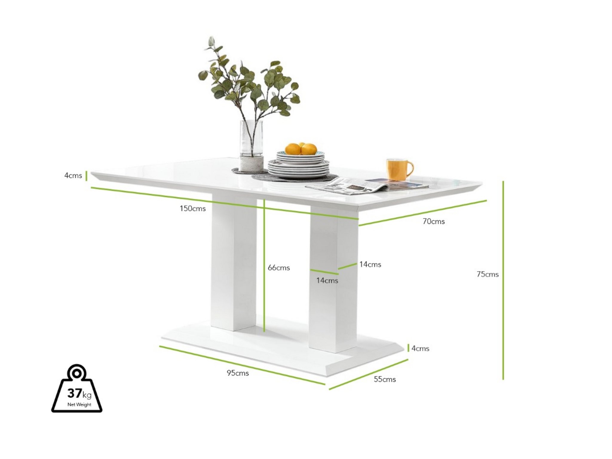 Imperia High Gloss White Dining Table 150x90cm and 6 Halle Chairs Furniture Set - Picture 9 of 38