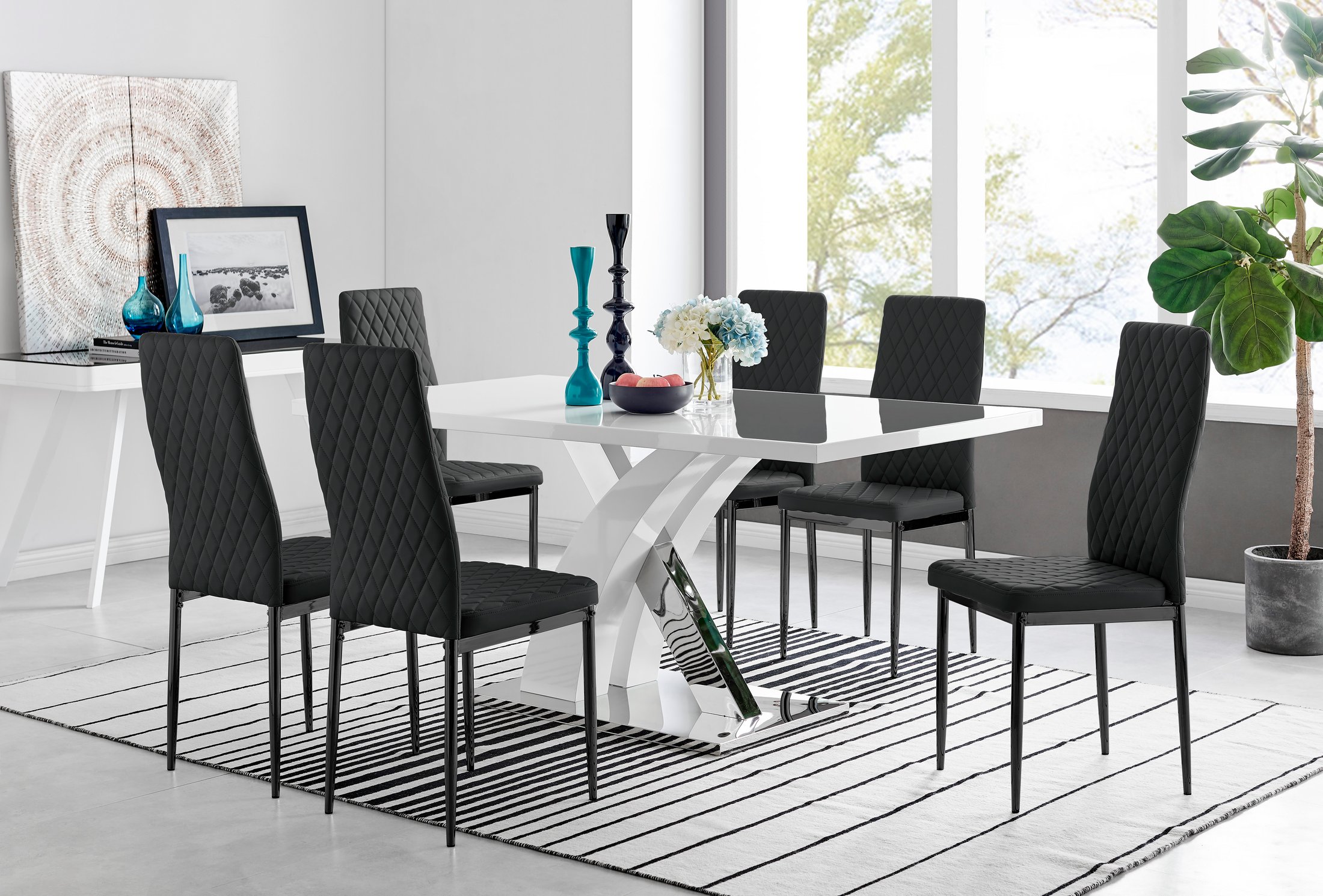 ATLANTA White High Gloss and Chrome Dining Table & 6 Faux Leather Milan Chairs - Picture 151 of 157