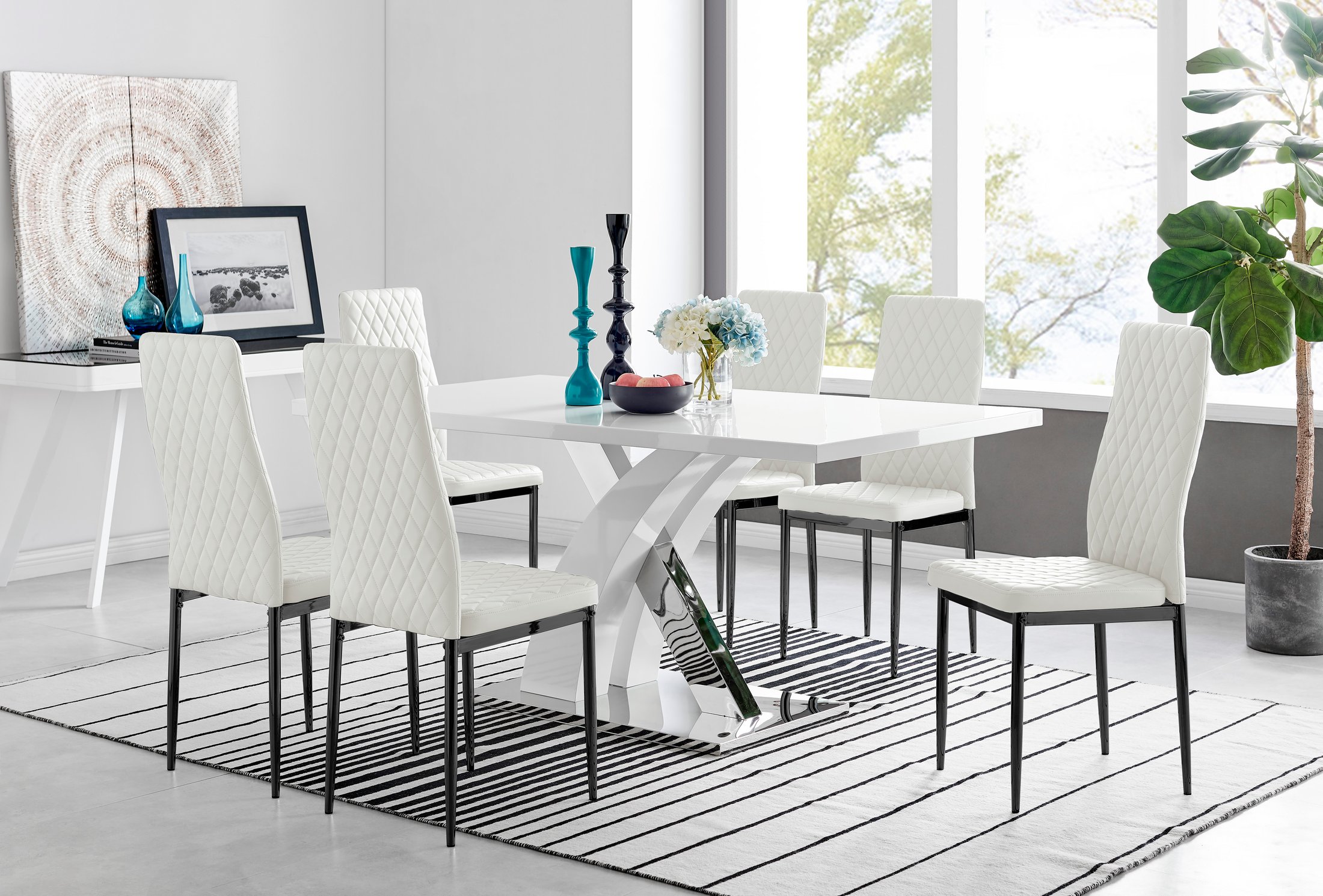 ATLANTA White High Gloss and Chrome Dining Table & 6 Faux Leather Milan Chairs - Picture 122 of 157