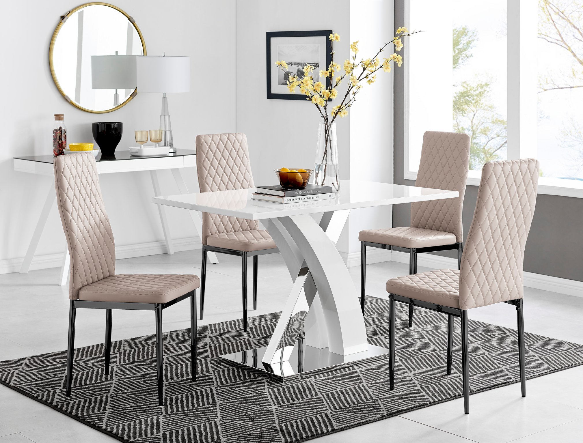 ATLANTA 4 White High Gloss Chrome Dining Table and 4 Faux Leather Dining Chairs - Picture 298 of 330