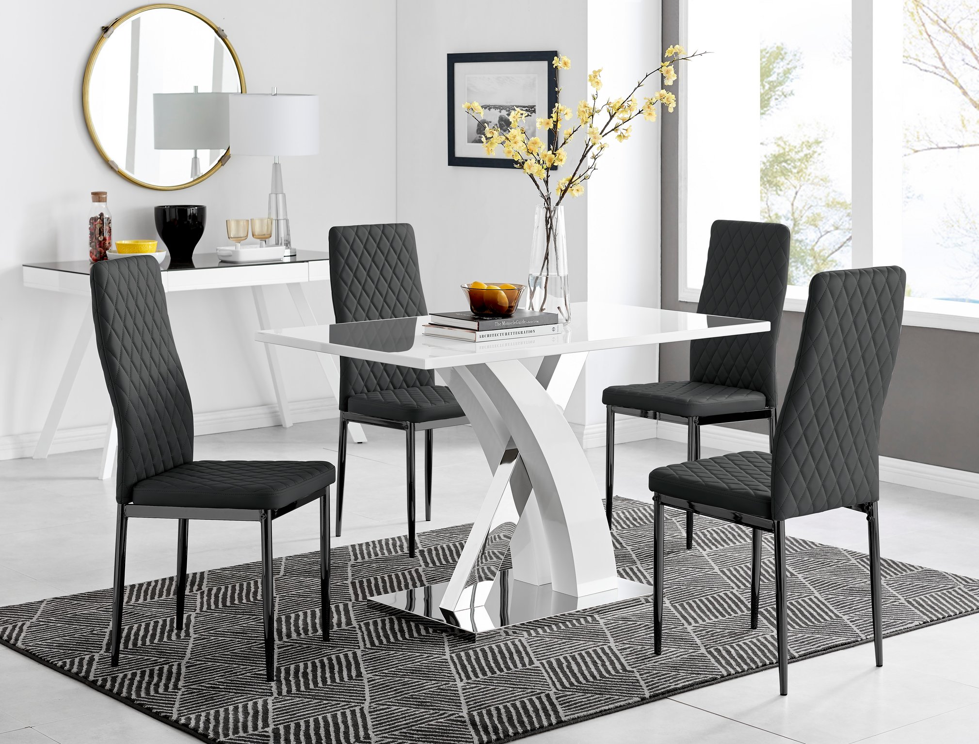 ATLANTA 4 White High Gloss Chrome Dining Table and 4 Faux Leather Dining Chairs - Picture 287 of 330