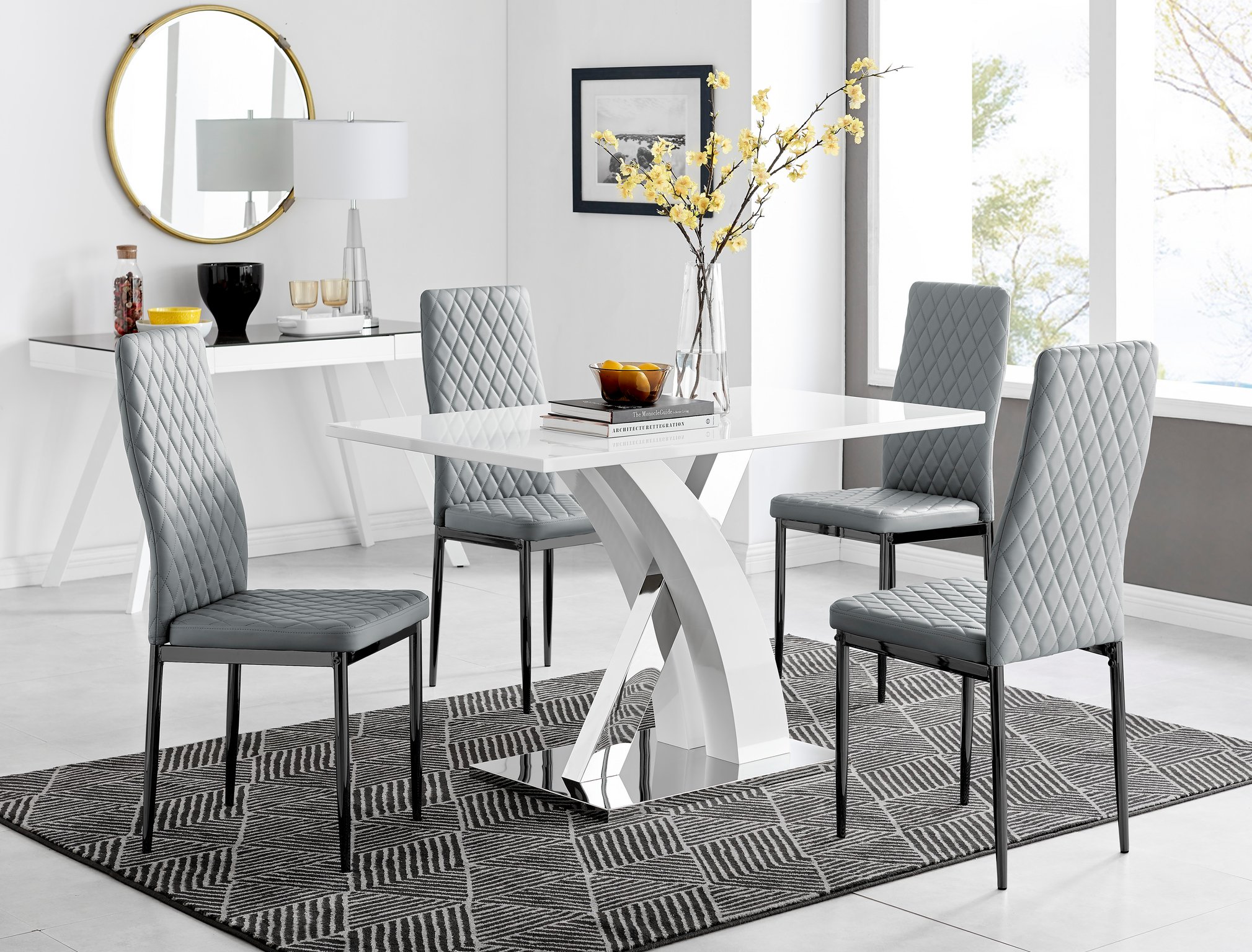 ATLANTA 4 White High Gloss Chrome Dining Table and 4 Faux Leather Dining Chairs - Picture 309 of 330