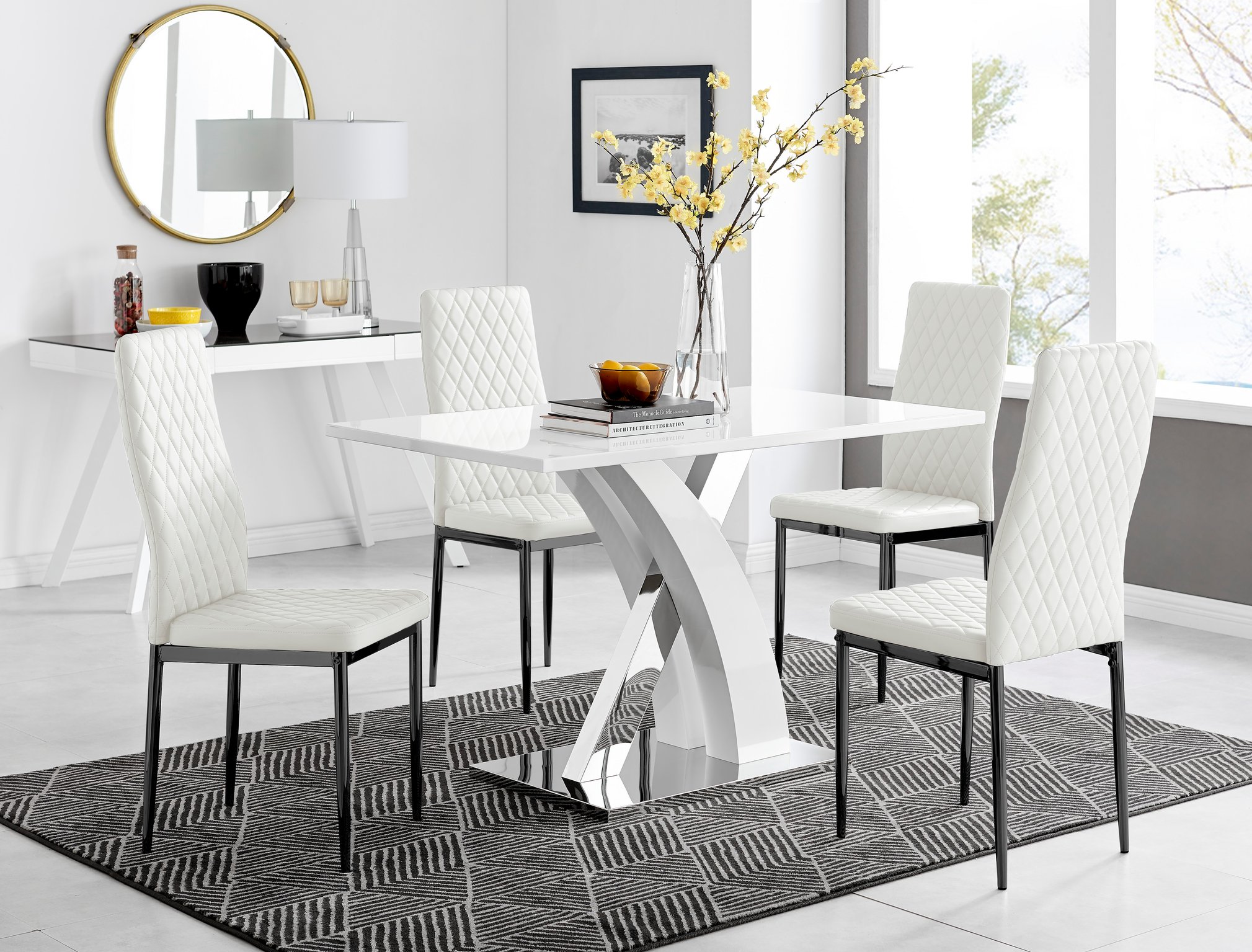 ATLANTA 4 White High Gloss Chrome Dining Table and 4 Faux Leather Dining Chairs - Picture 320 of 330