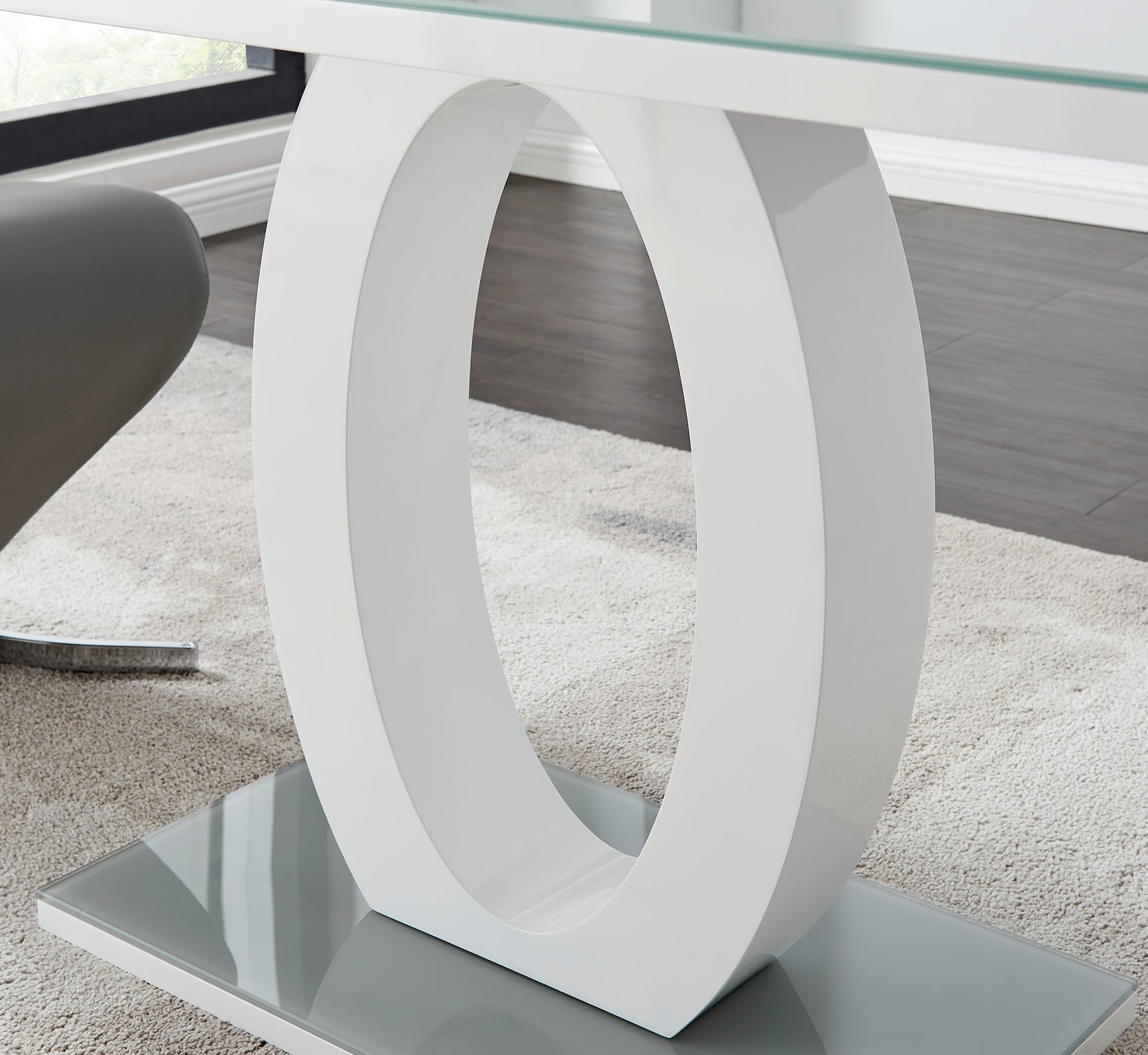 GIOVANI White High Gloss Grey Glass Dining Table & 4 Faux Leather Willow Chairs - Picture 18 of 59
