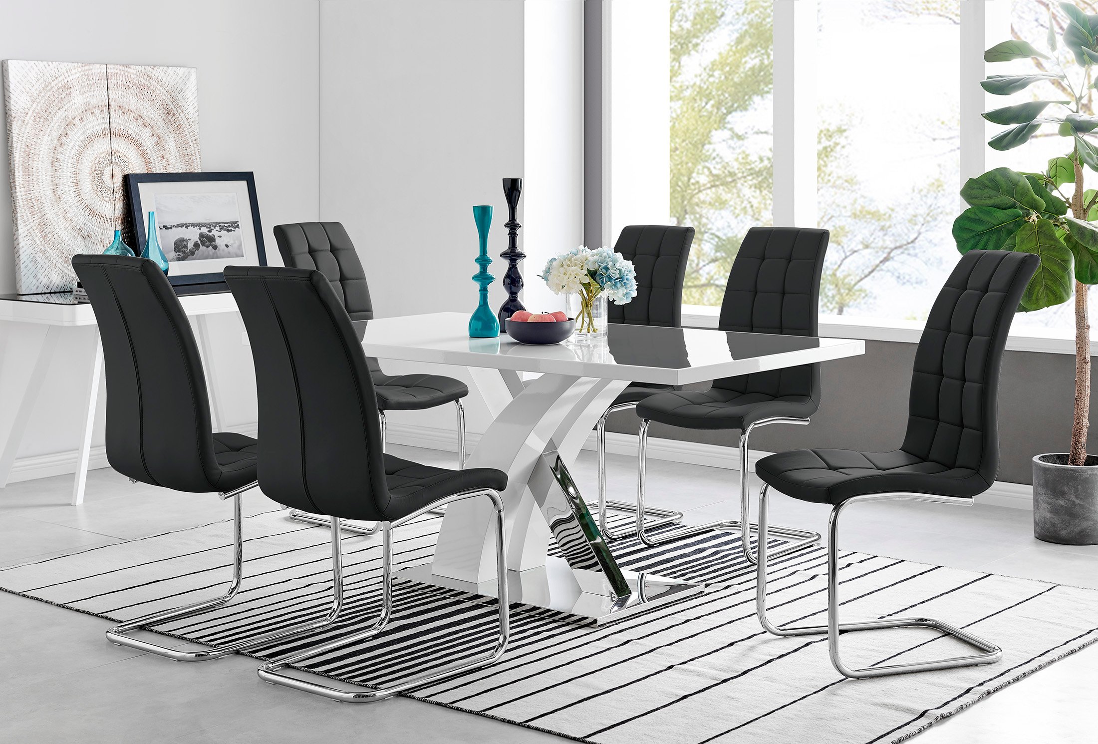 ATLANTA White High Gloss and Chrome Dining Table & 6 Faux Leather Murano Chairs - Picture 14 of 49