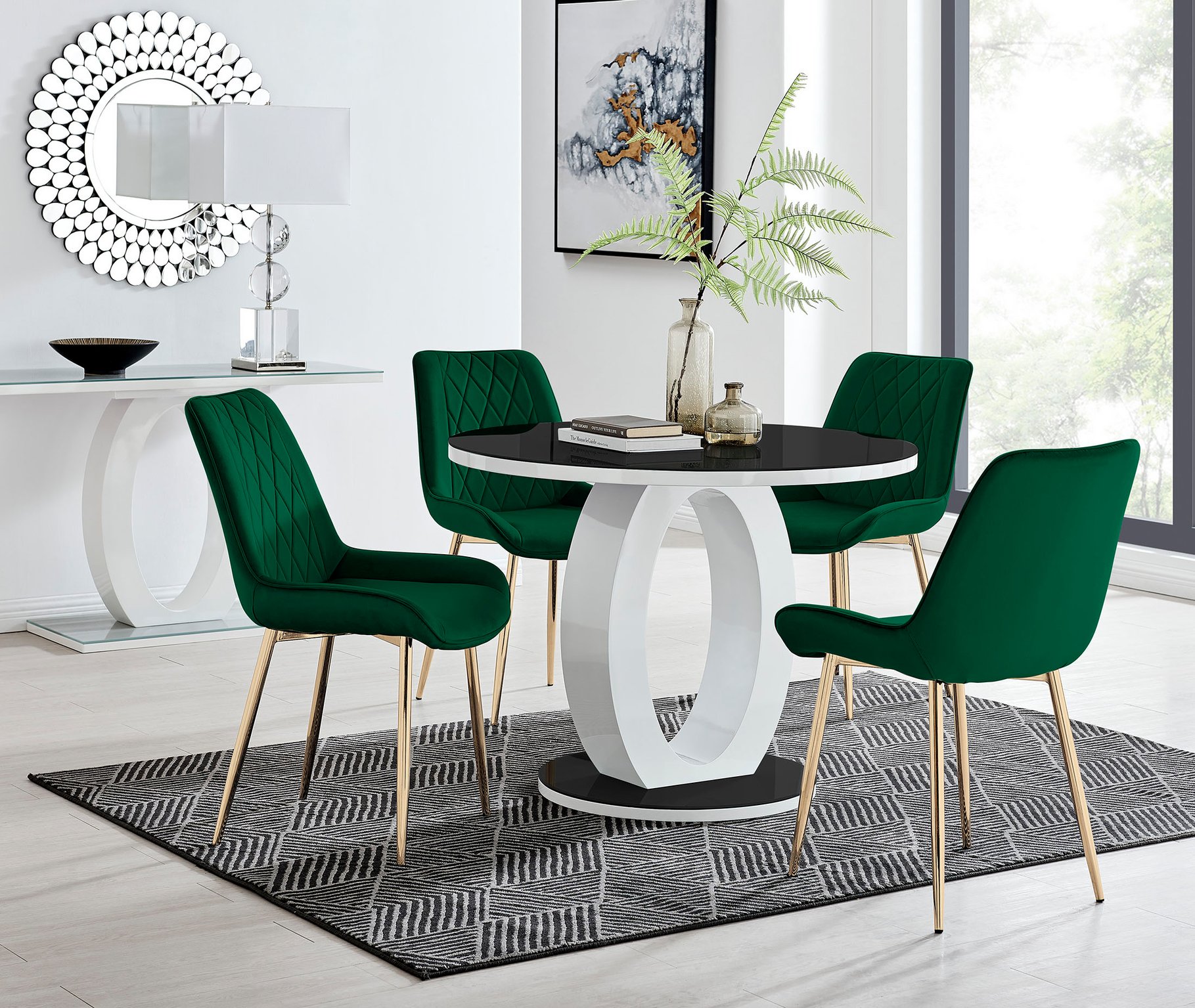 Black high gloss discount dining table and chairs