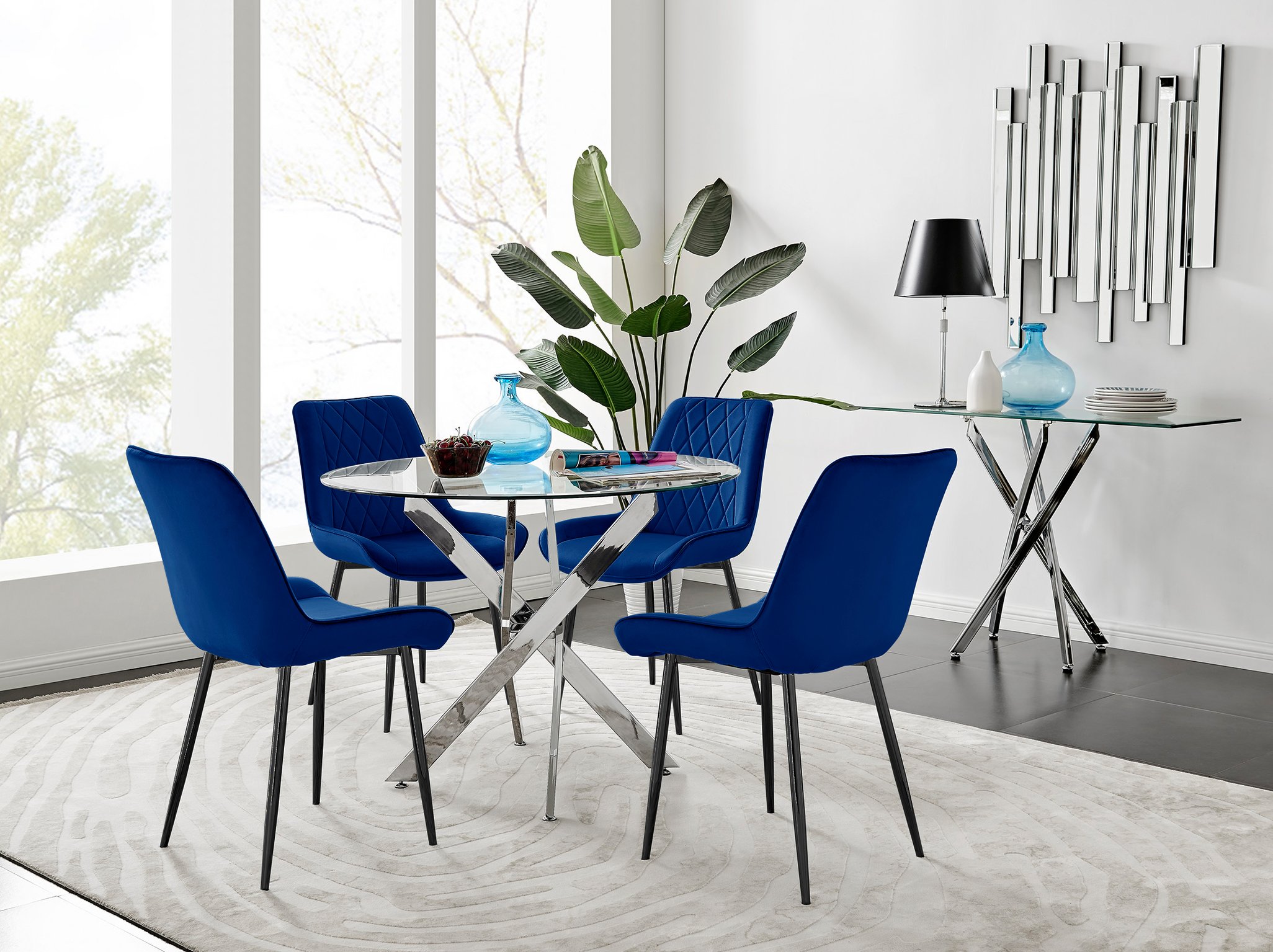NOVARA Chrome Round Glass Dining Table and 4 Luxury Velvet Dining Chairs - Picture 189 of 248