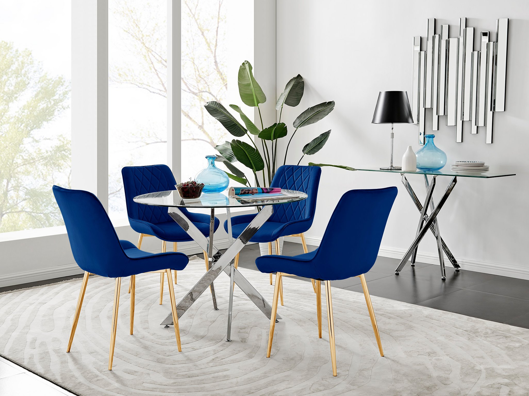 NOVARA Chrome Round Glass Dining Table and 4 Luxury Velvet Dining Chairs - Picture 213 of 248