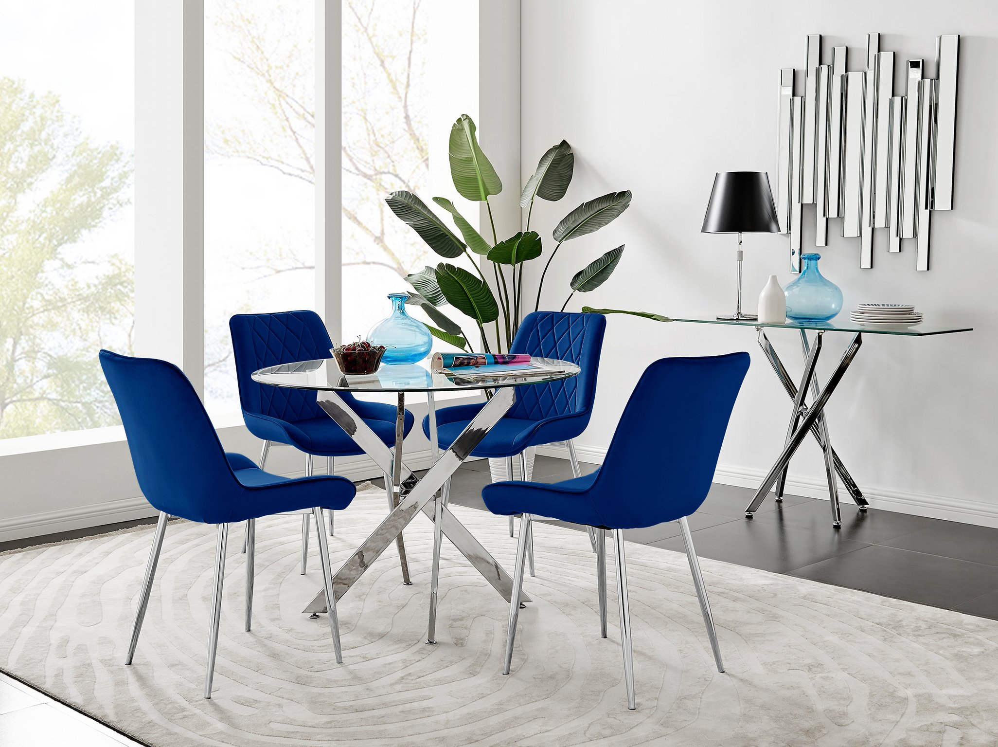 NOVARA Chrome Round Glass Dining Table and 4 Luxury Velvet Dining Chairs - Picture 201 of 248