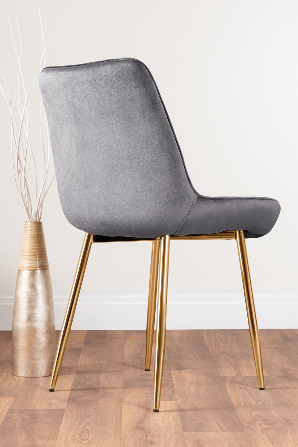 Grey chair best sale with gold legs