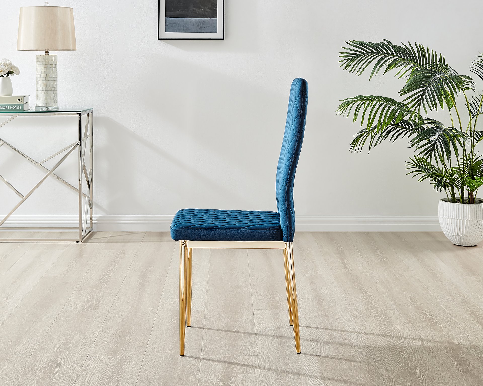 Novara 120cm Gold Round Dining Table and 4 Velvet Milan Gold Leg Chairs - Picture 26 of 65