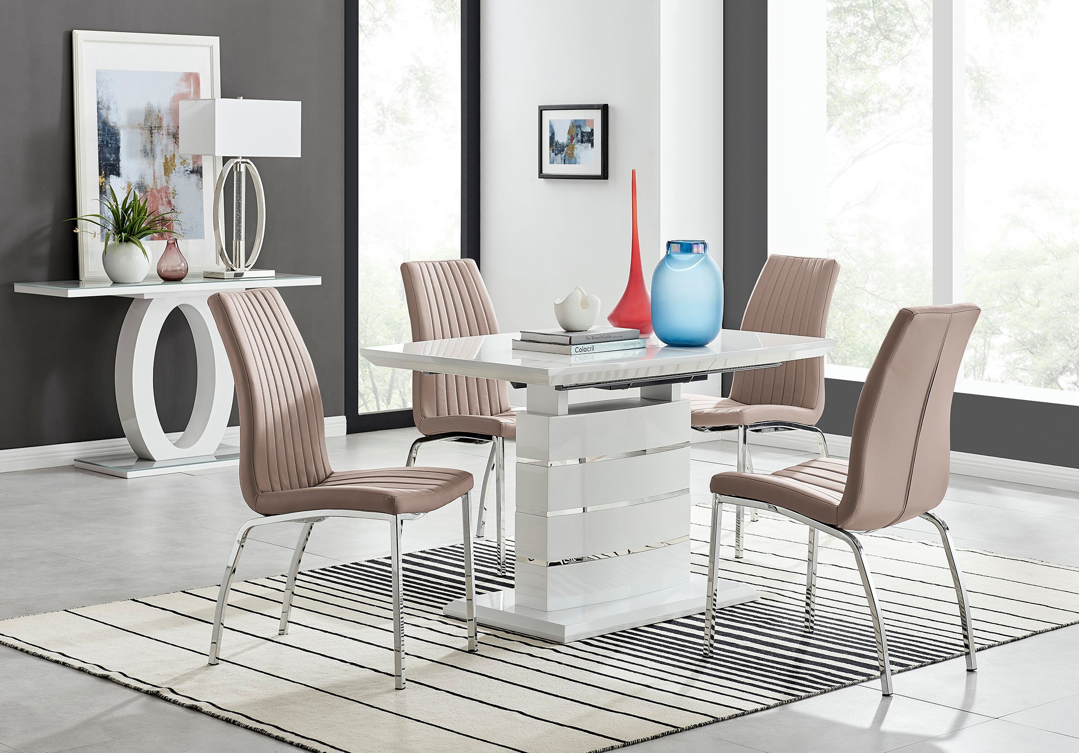 RENATO 120cm White Gloss Extending Dining Table and 4/6 Faux Leather Isco Chairs - Picture 62 of 97