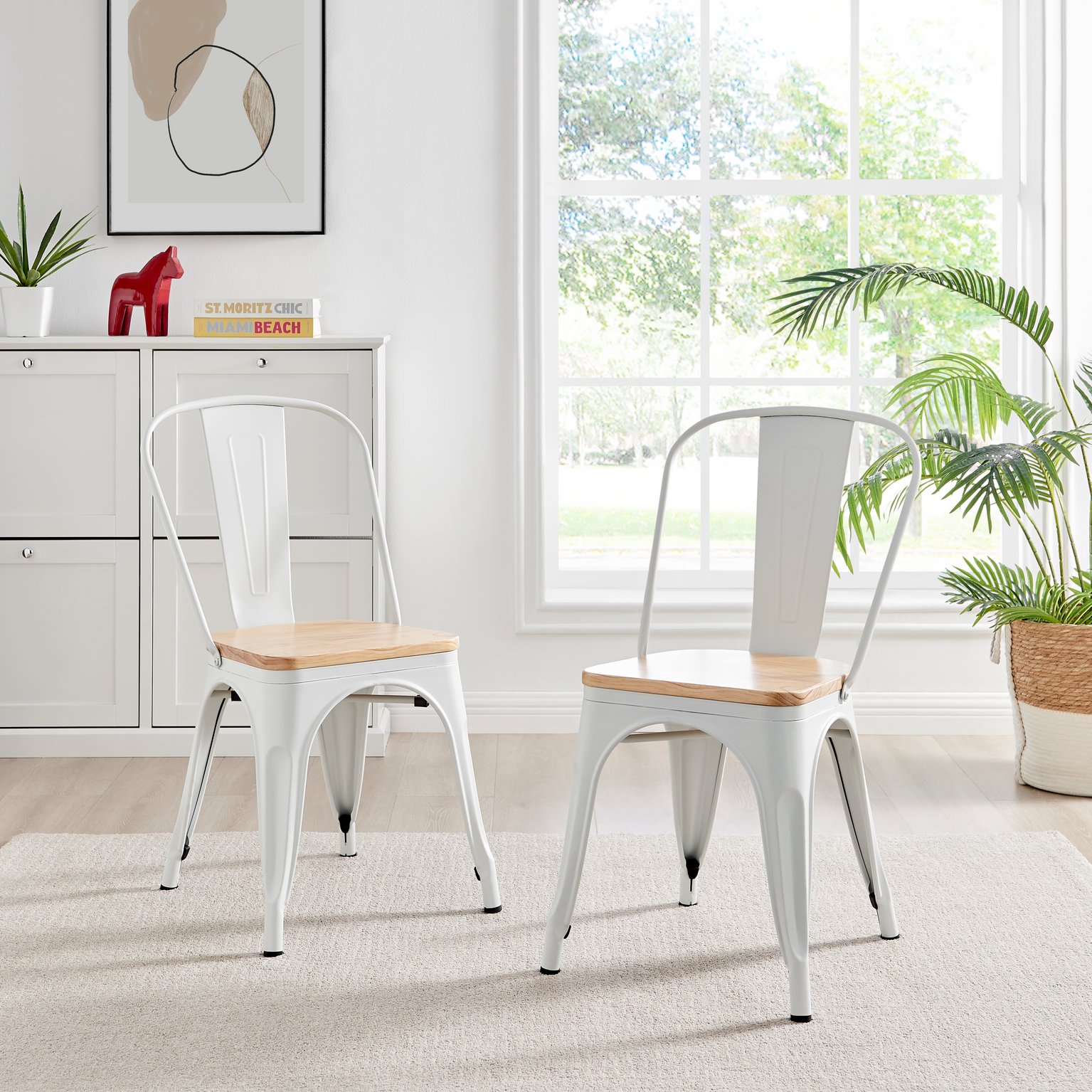 Colton Tolix Style Industrial Metal Dining Chair With Wood Seat Set of 2