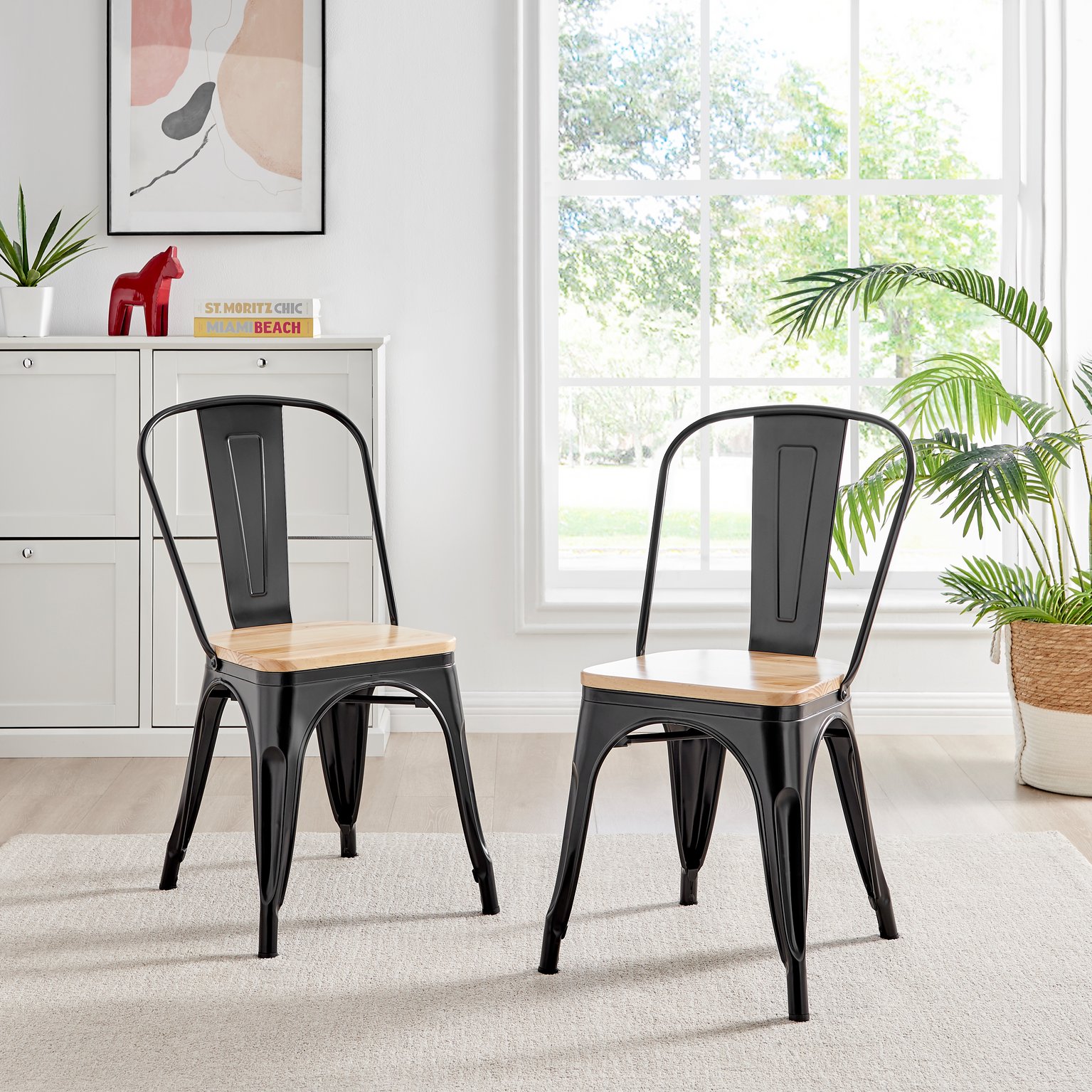 Colton Tolix Style Industrial Metal Dining Chair With Wood Seat Set of 2