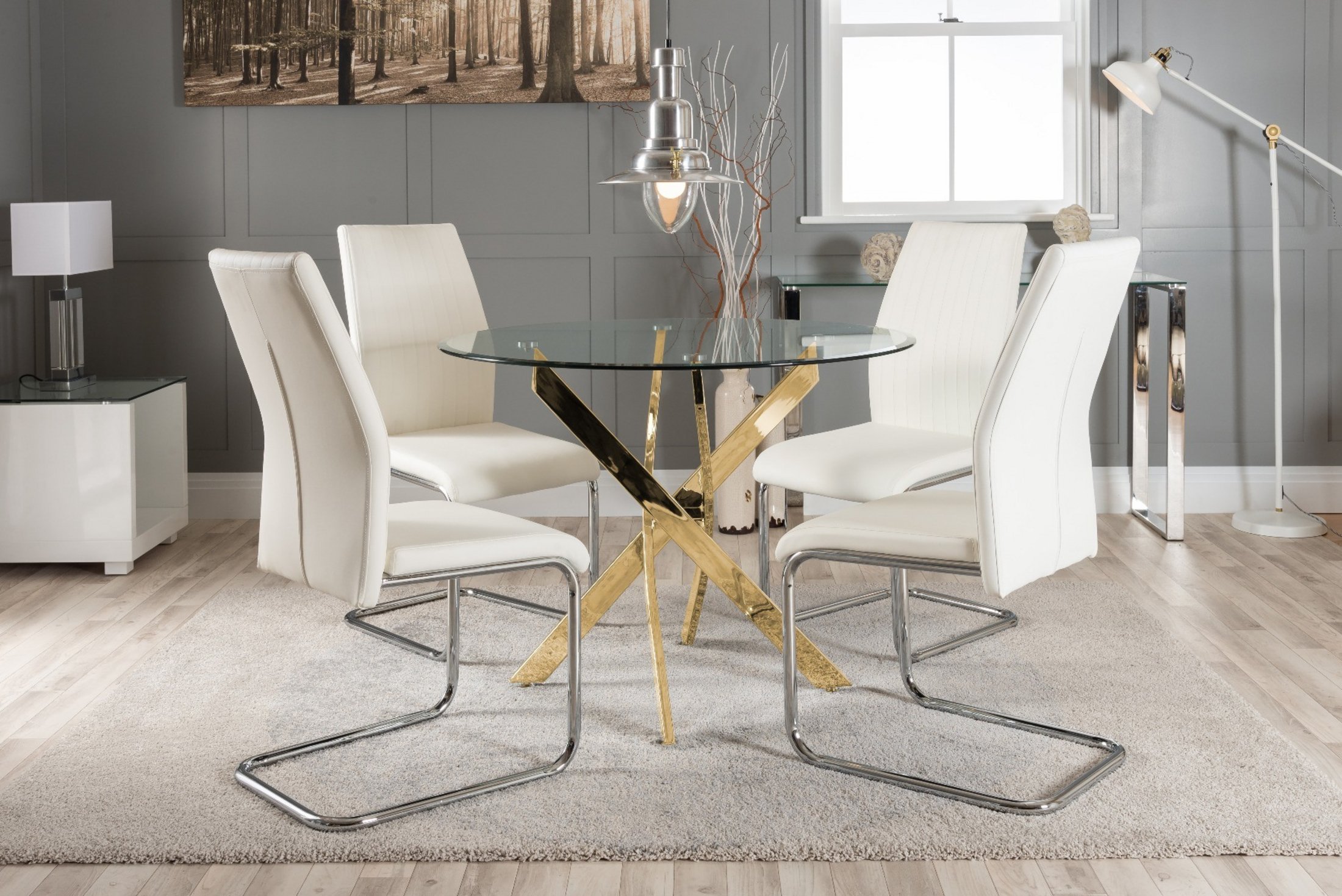 NOVARA Gold Round Tempered Glass Dining Table And 4 Faux Leather Dining Chairs - Picture 239 of 410
