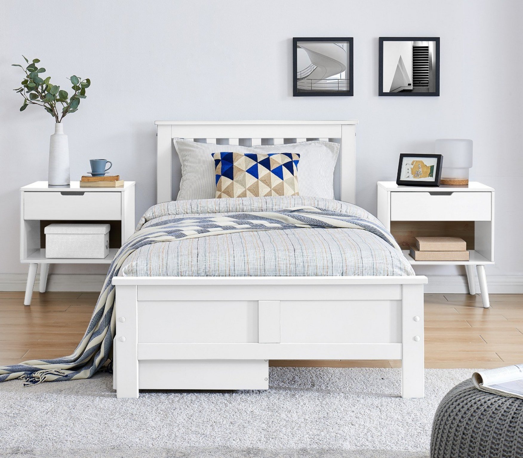 Azure White Grey Wooden Single Double King Bed Frame Storage Drawers 