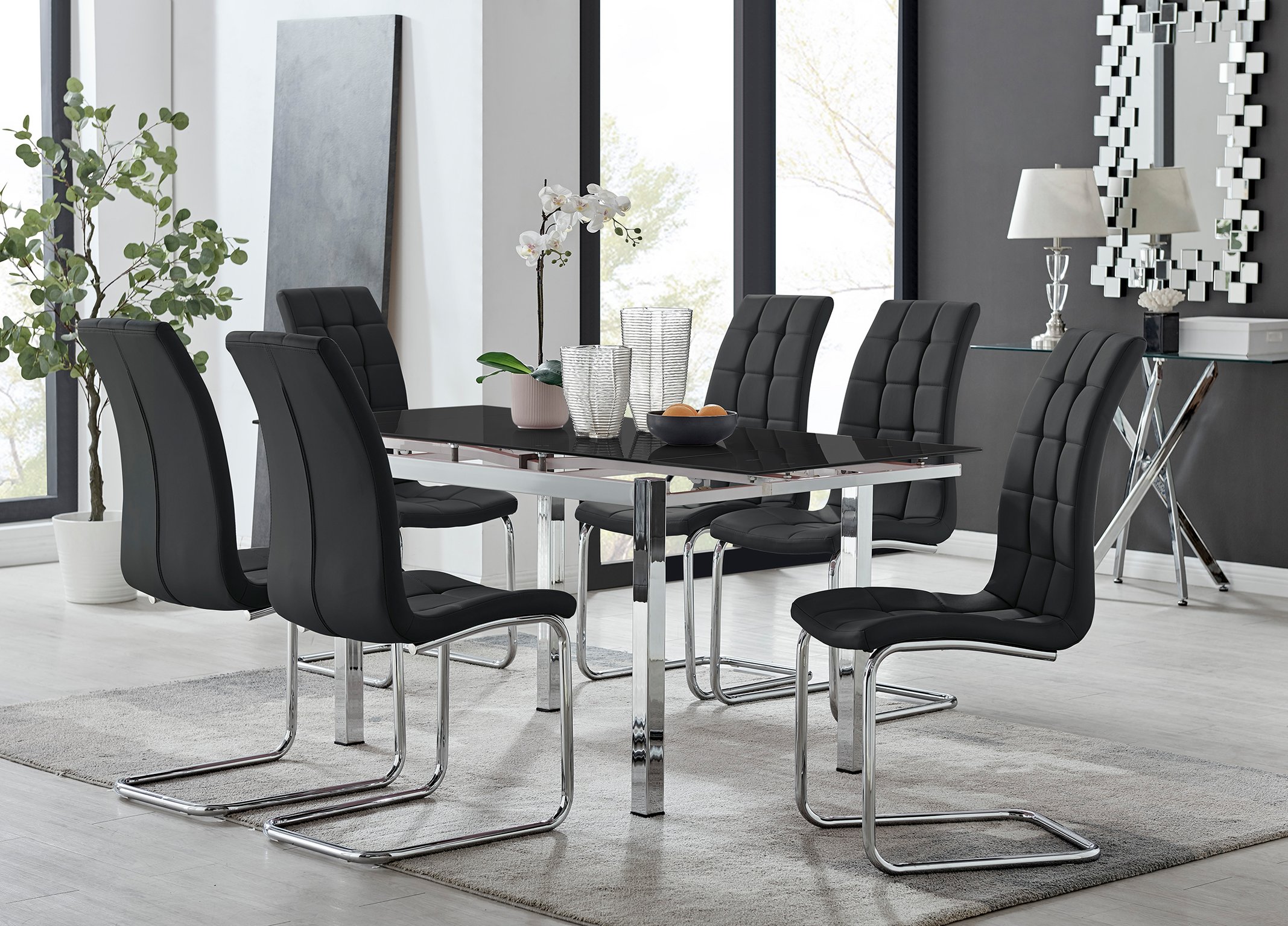 ENNA Black Glass Extending Dining Table Luxury Murano Dining
