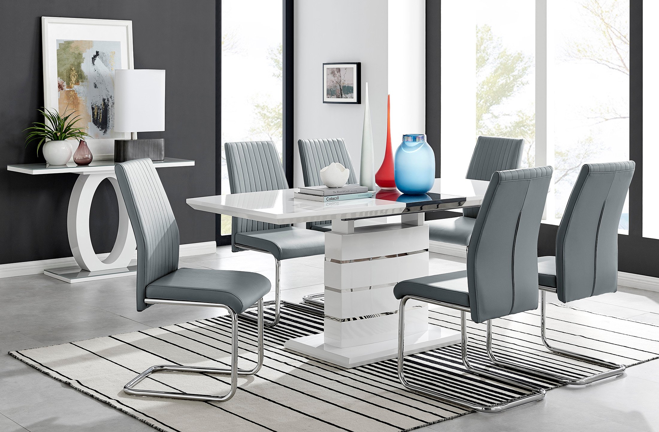 RENATO White Gloss Chrome Extending Dining Table &6/8 Faux Leather Dining Chairs - Picture 146 of 601