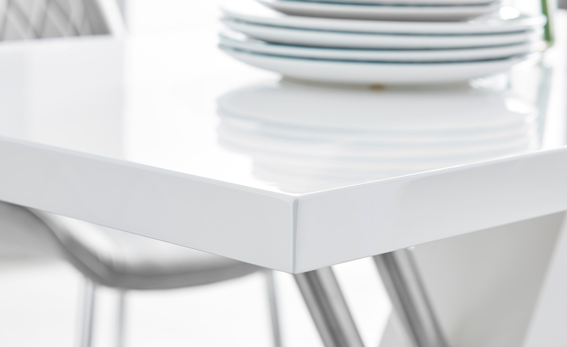 SORRENTO White High Gloss Chrome Dining Table & 4 Faux Leather Lorenzo Chairs - Picture 29 of 61
