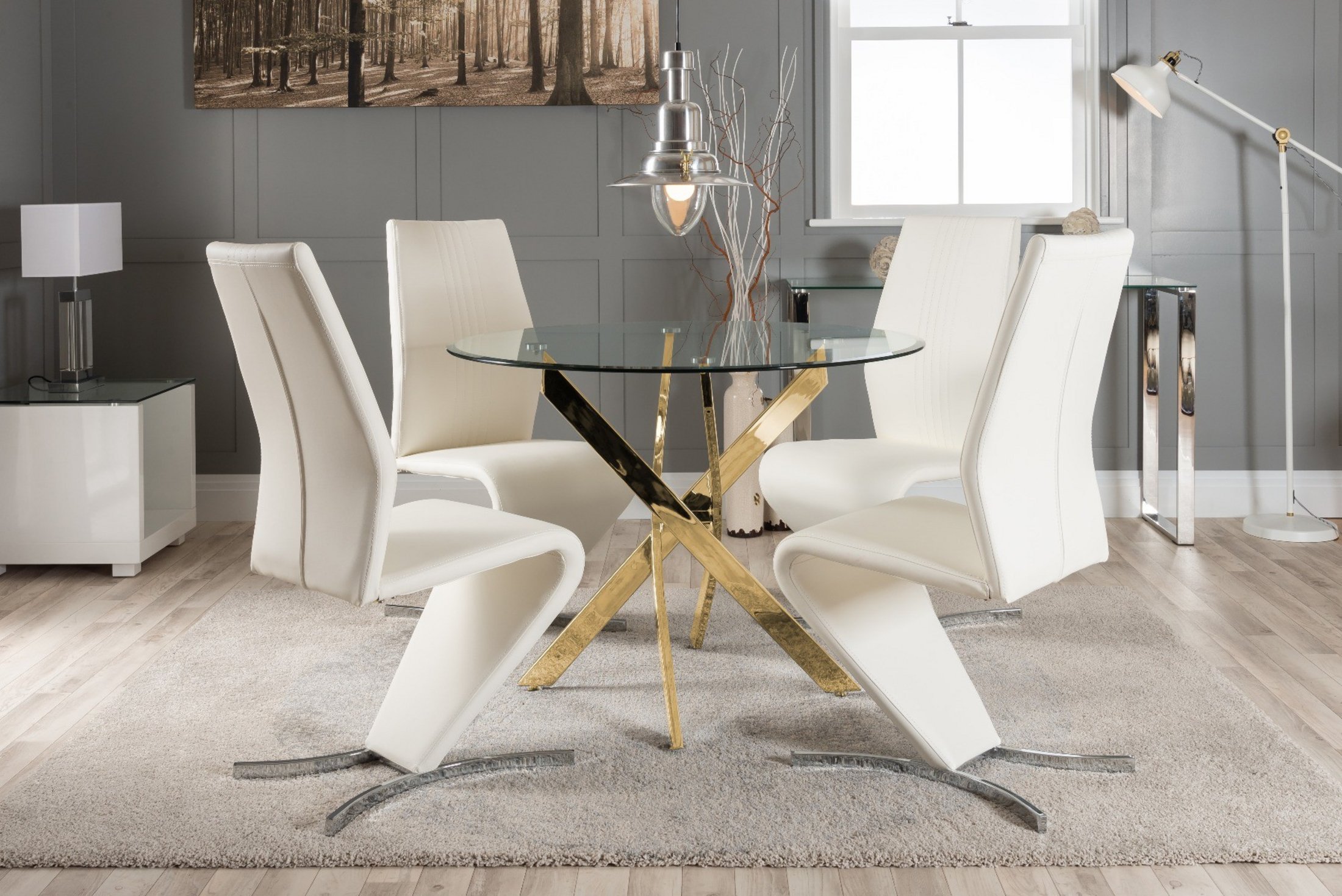 NOVARA Gold Round Tempered Glass Dining Table And 4 Faux Leather Dining Chairs - Picture 377 of 410