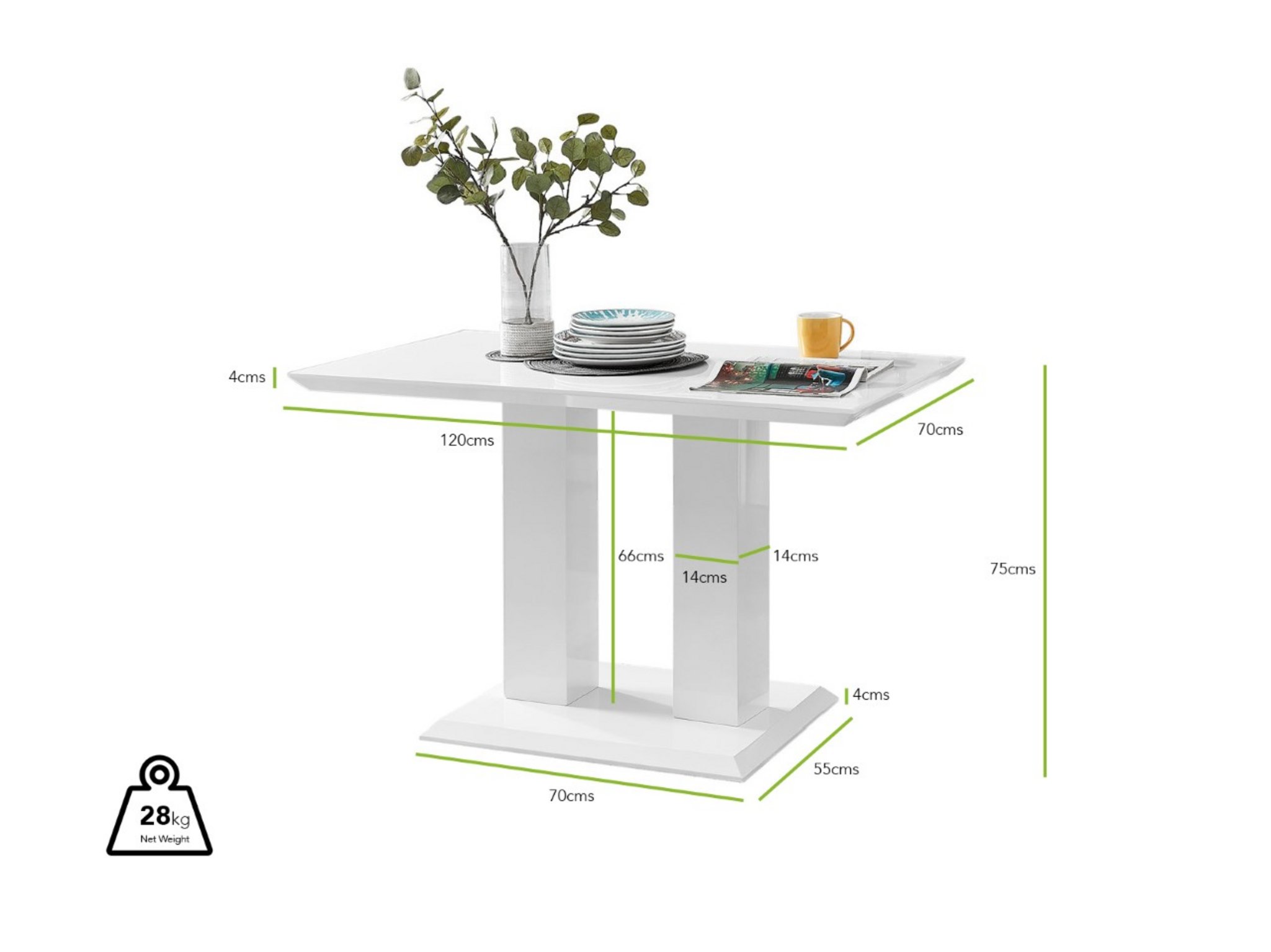 IMPERIA White High Gloss Pillar Dining Table and 4 Velvet Faux Leather Chairs - Picture 75 of 248