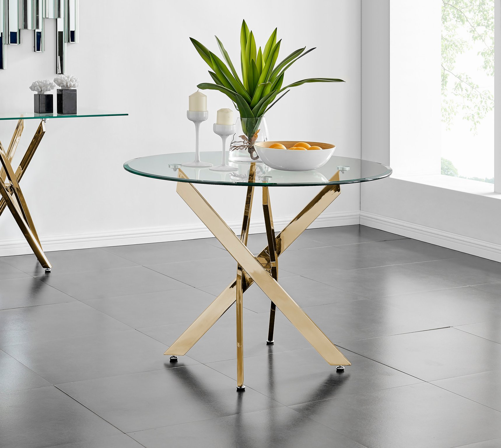 NOVARA Gold Round Tempered Glass Dining Table And 4 Faux Leather Dining Chairs - Picture 77 of 410