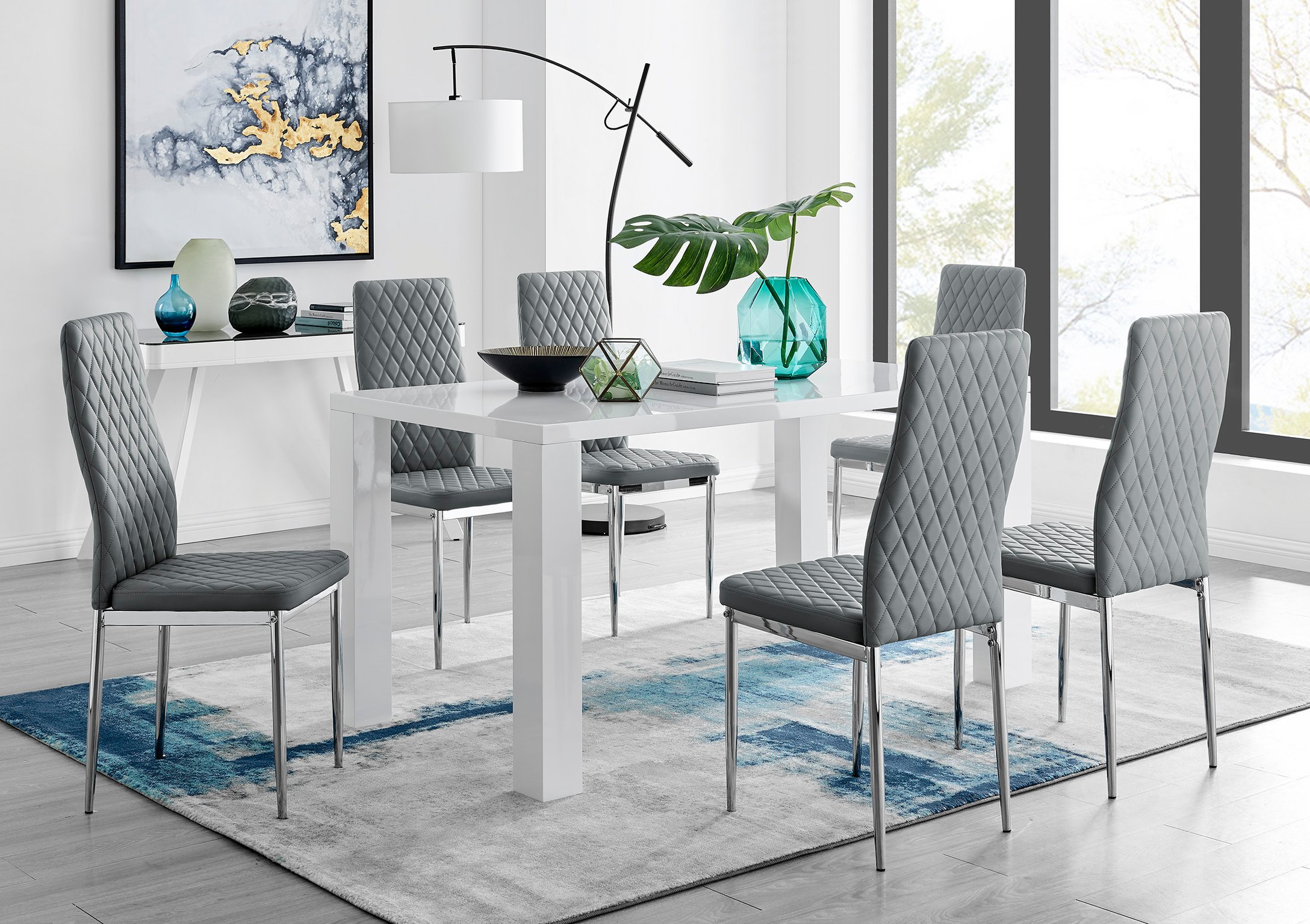 PIVERO White High Gloss Dining Table & 6 Faux Leather Milan Chairs - Picture 27 of 148