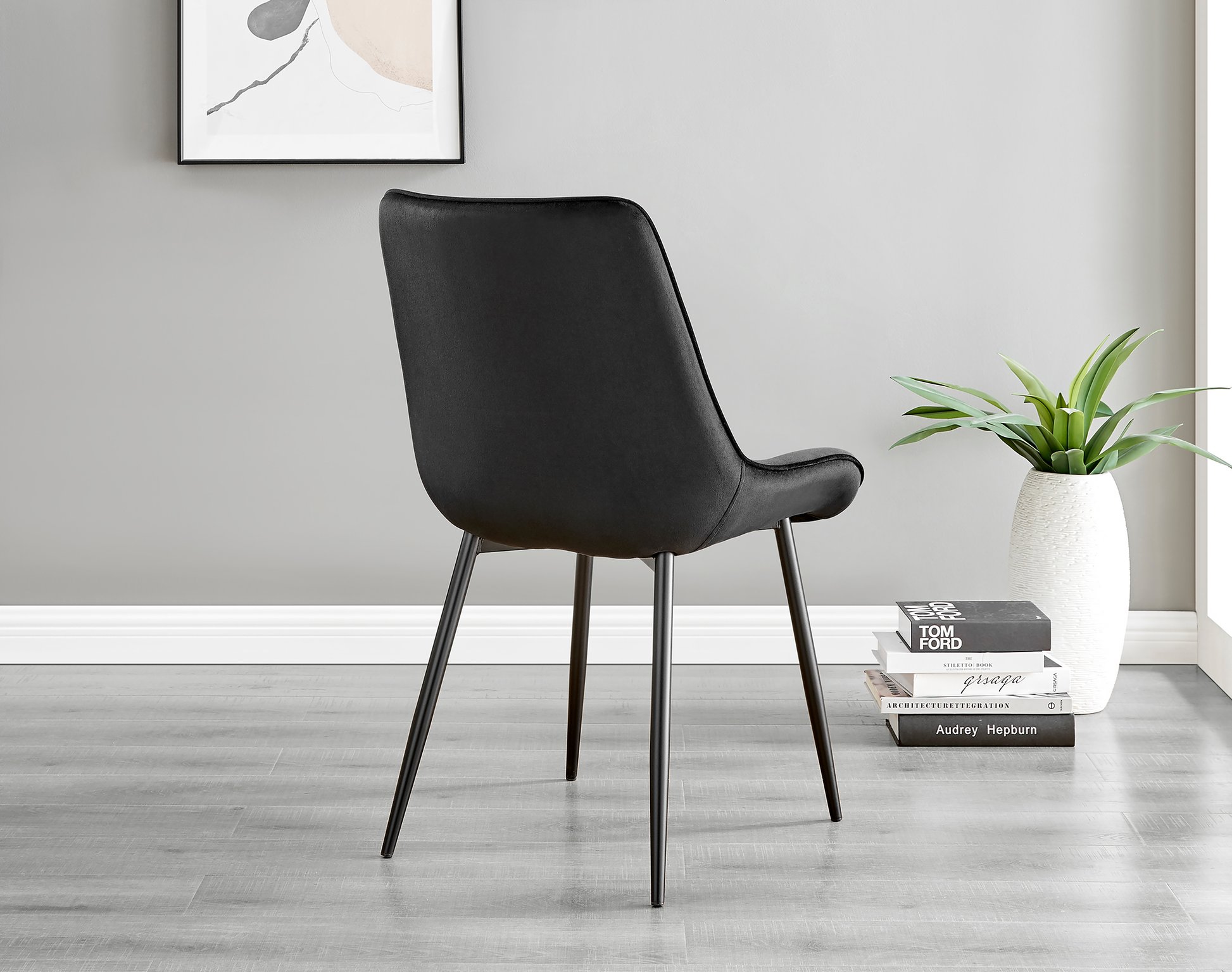 Seattle Glass and Black Leg Square Dining Table 4 Velvet Pesaro Black Leg Chairs - Picture 60 of 96